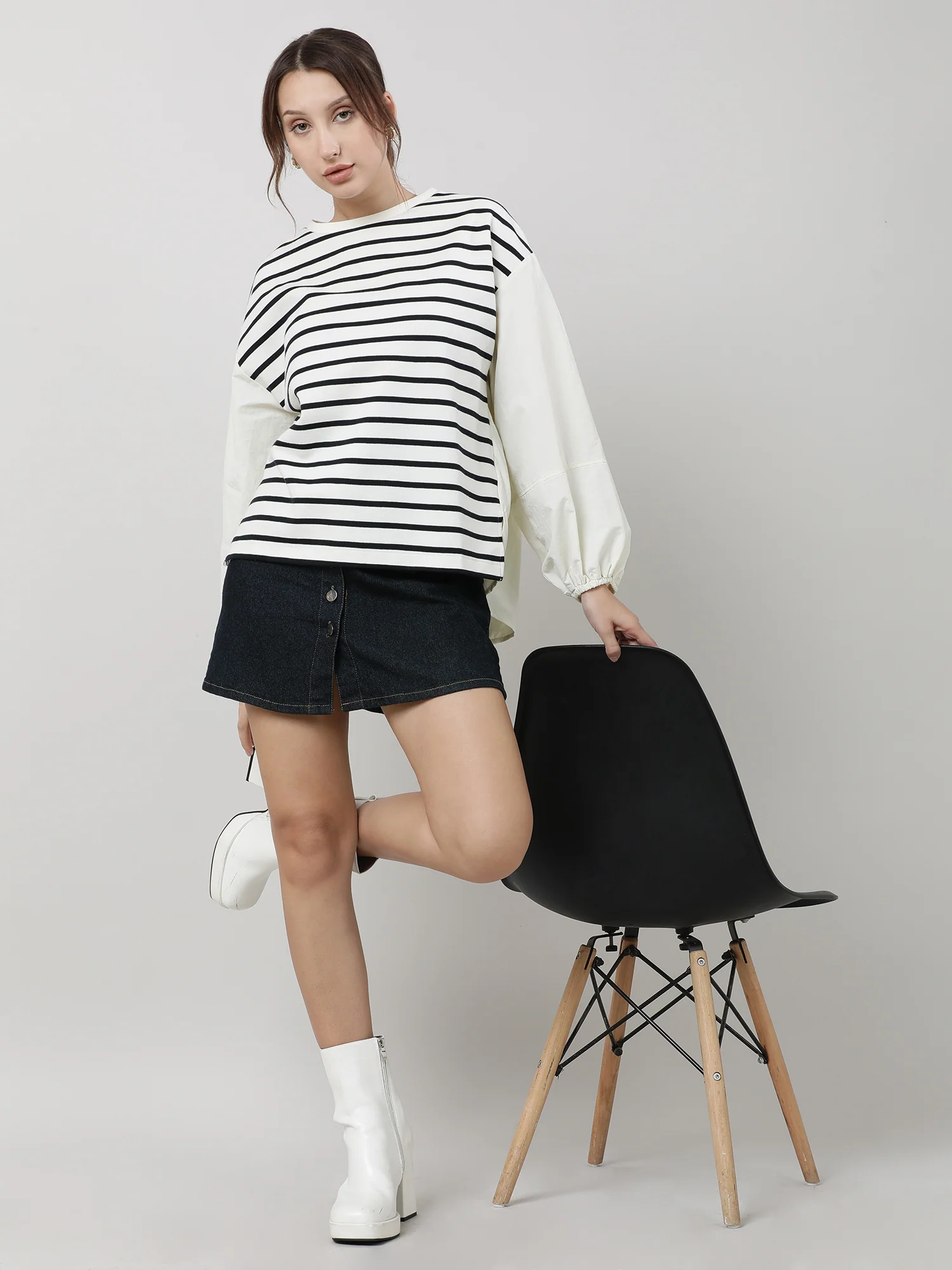 Women Relaxed Fit Cream Striped Top - Image 8