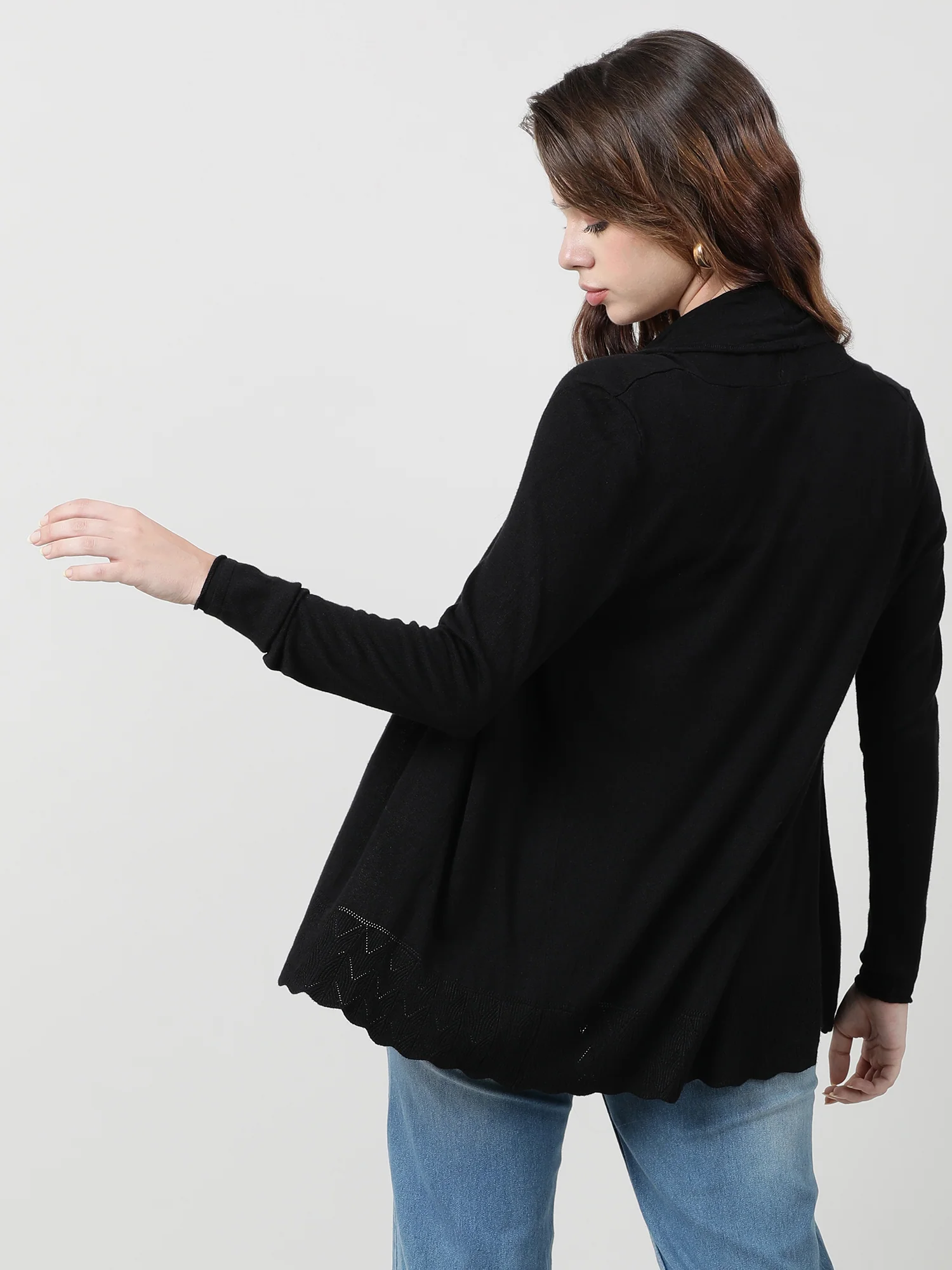Women Relaxed Fit Front Open Black Shrug - Image 5