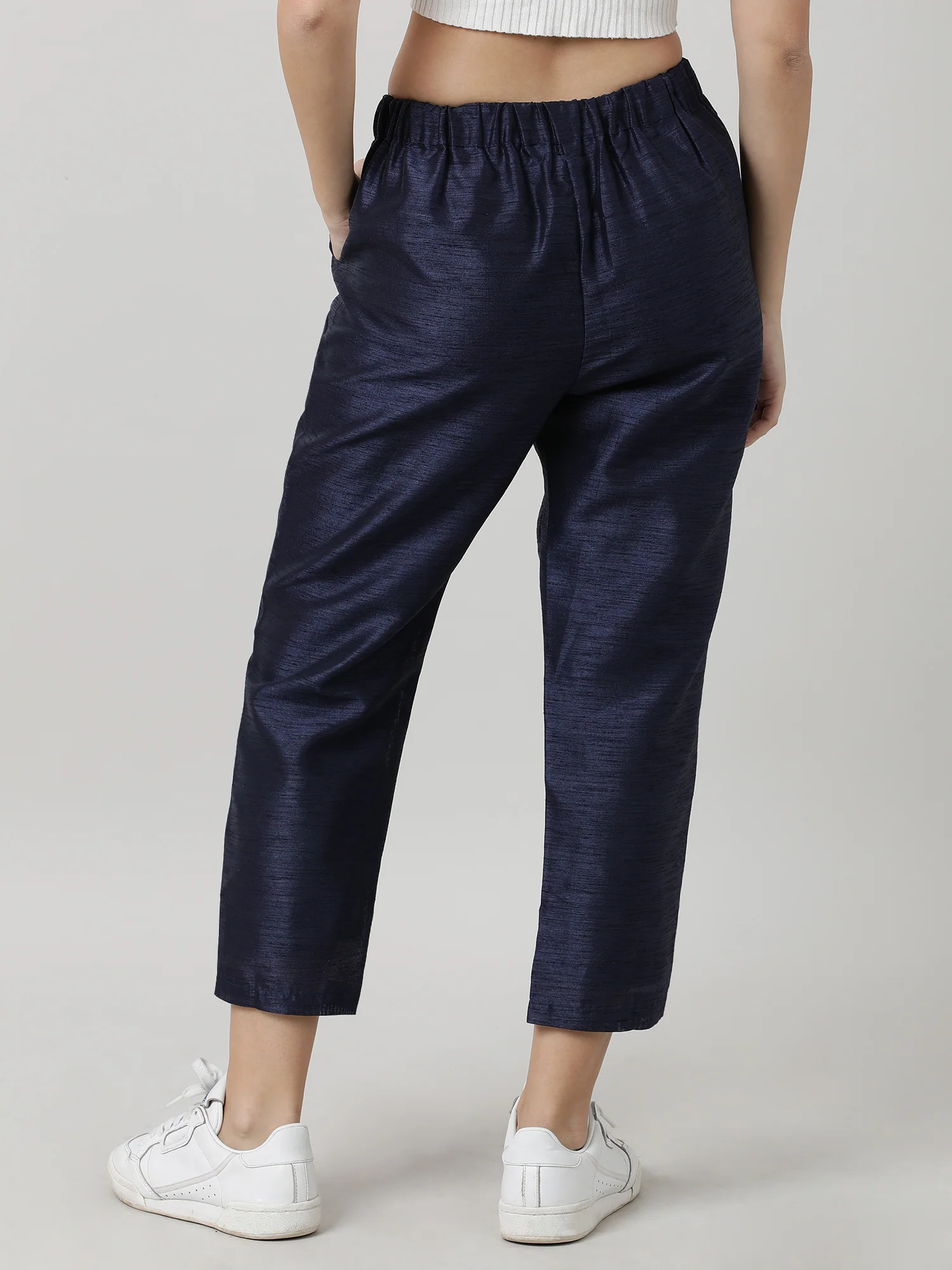 Women Relaxed Fit Navy Ankle Length Pants - Image 5