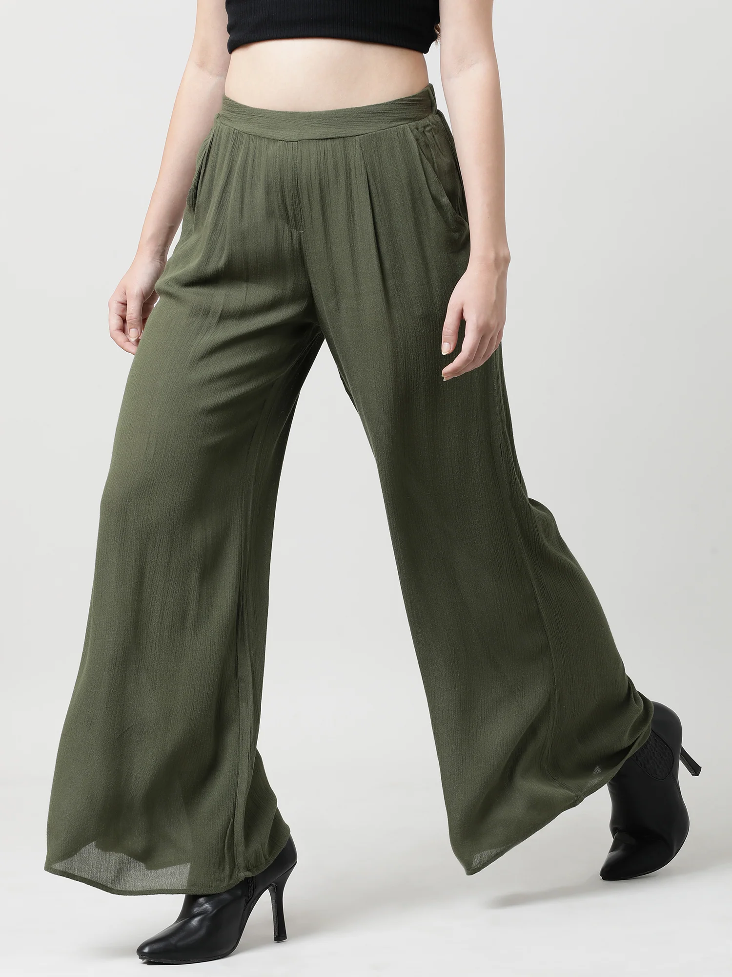 Women Relaxed Fit Olive Pants - Image 3