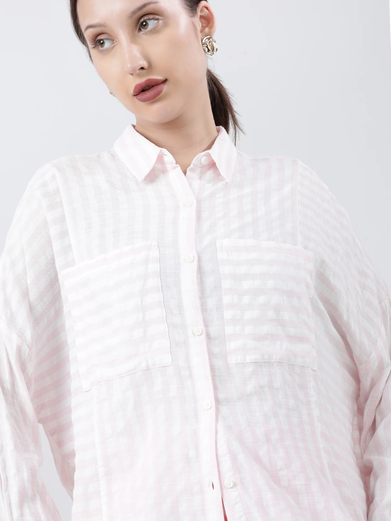 Women Relaxed Fit Striped Pink Shirt - Image 4