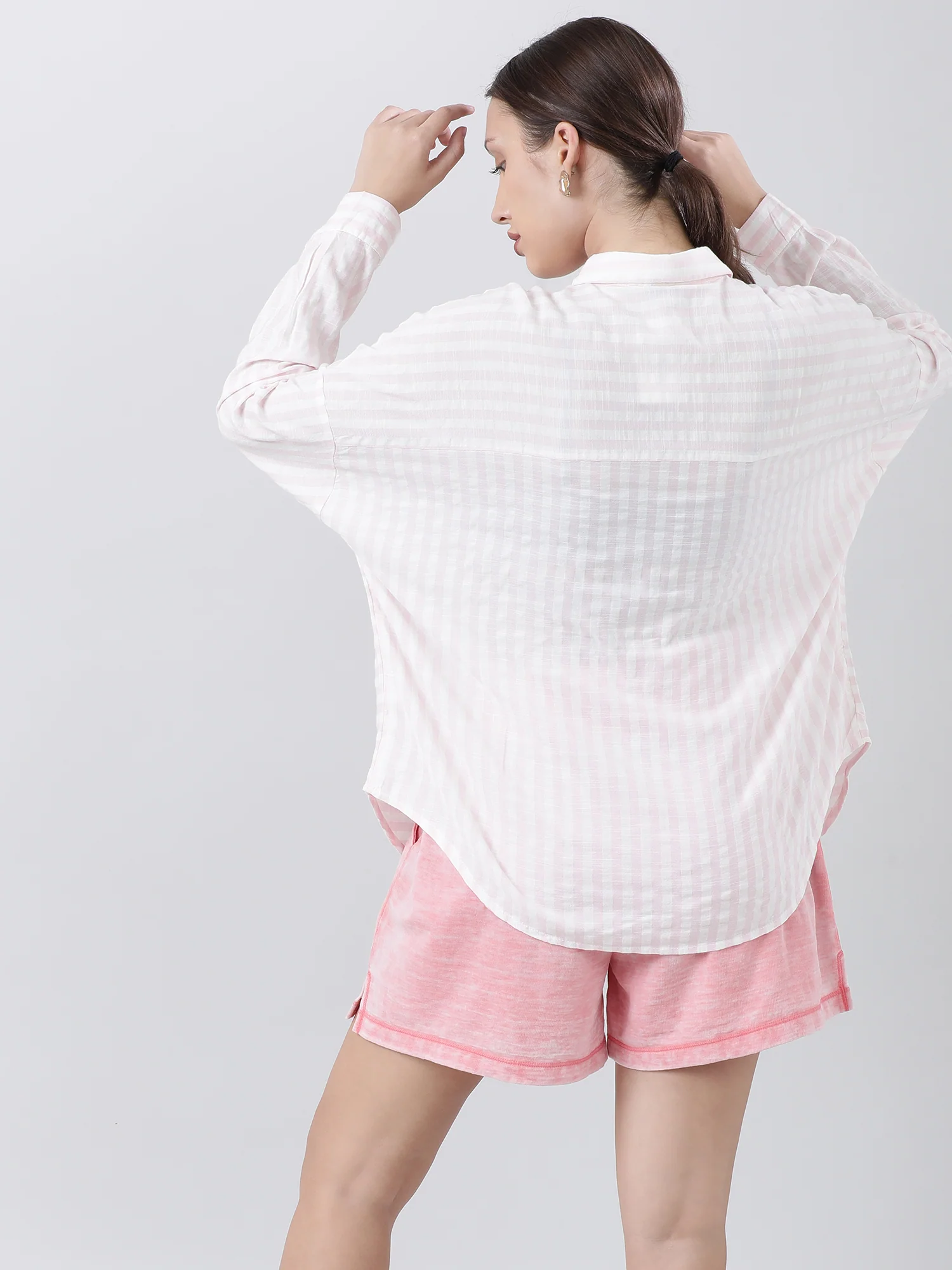 Women Relaxed Fit Striped Pink Shirt - Image 5