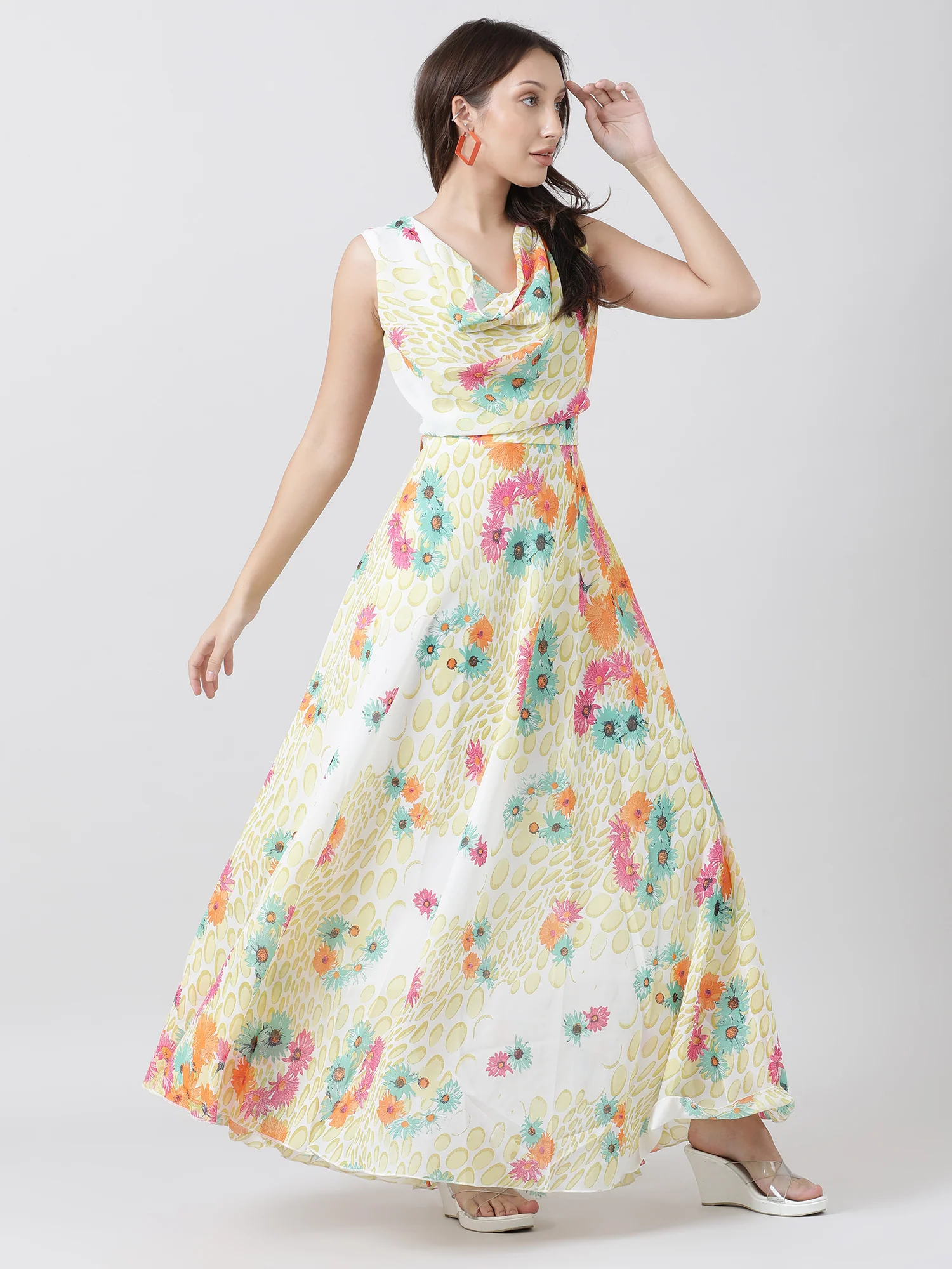 Women Relaxed Fit Yellow Floral Print Maxi Dress - Image 6