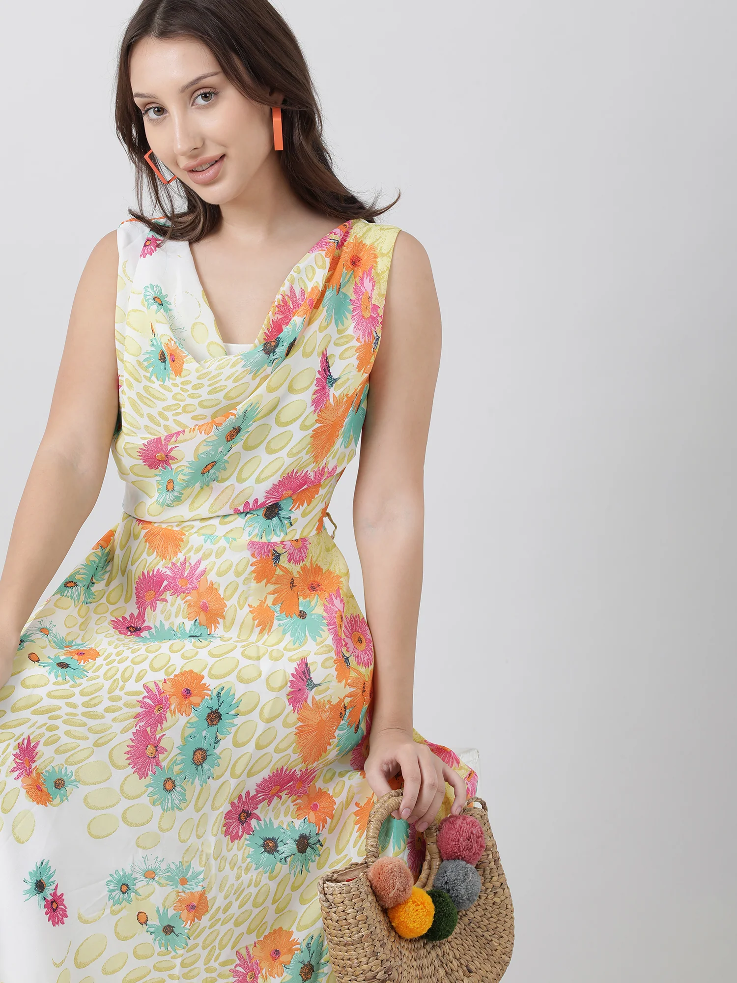 Women Relaxed Fit Yellow Floral Print Maxi Dress - Image 8