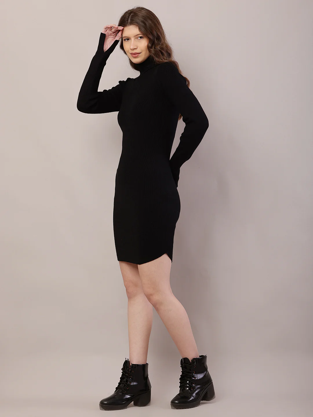 Women  Ribbed Black Bodycon Dress - Image 2