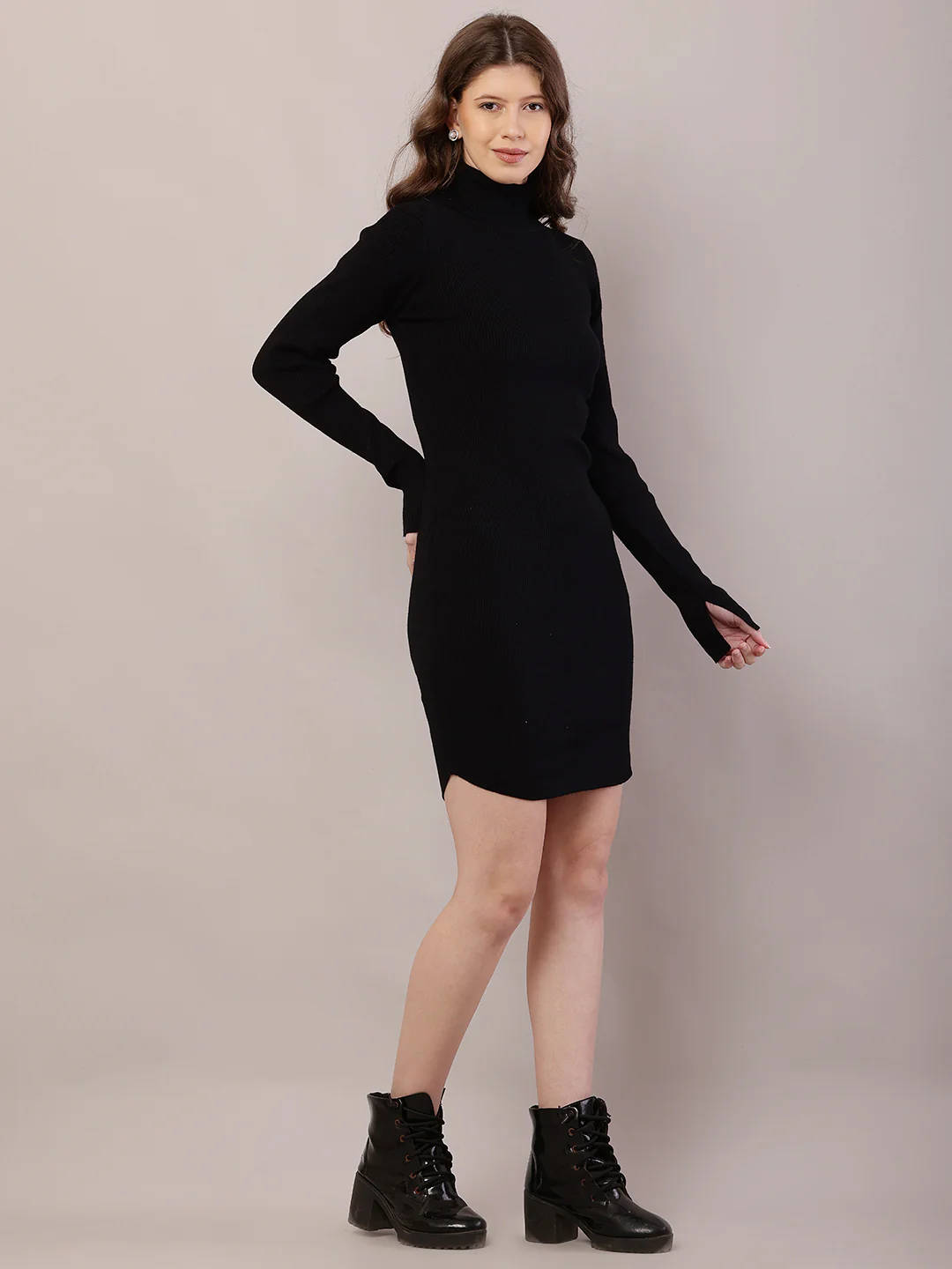 Women  Ribbed Black Bodycon Dress - Image 3