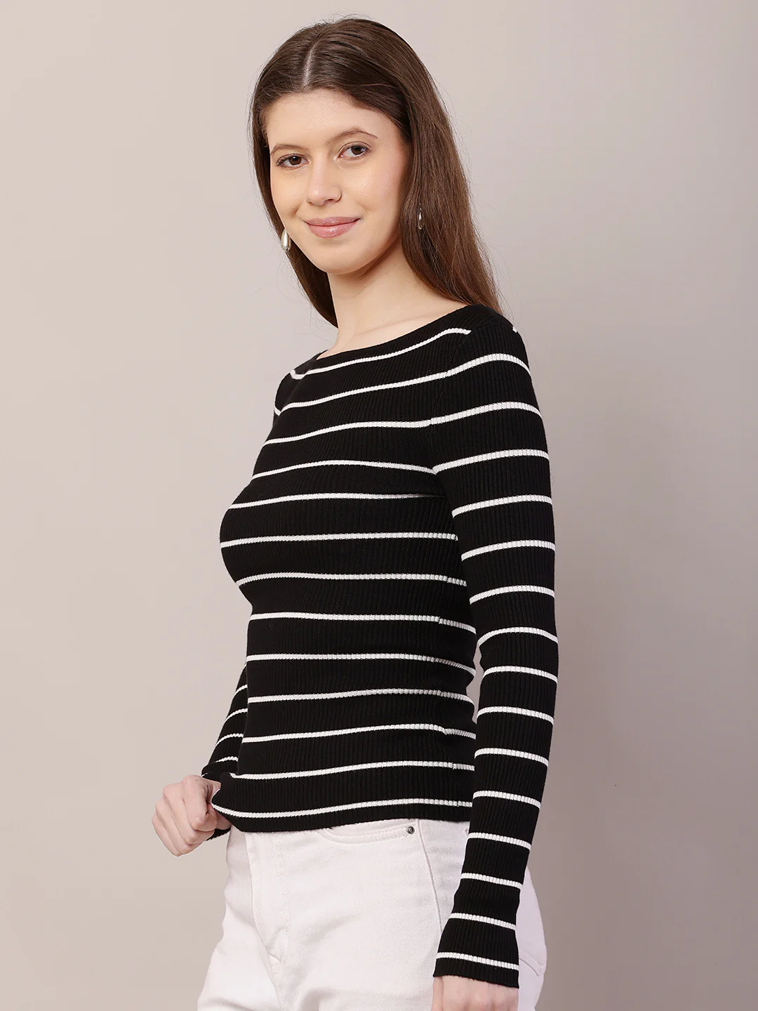 Women  Ribbed Black Top - Image 2