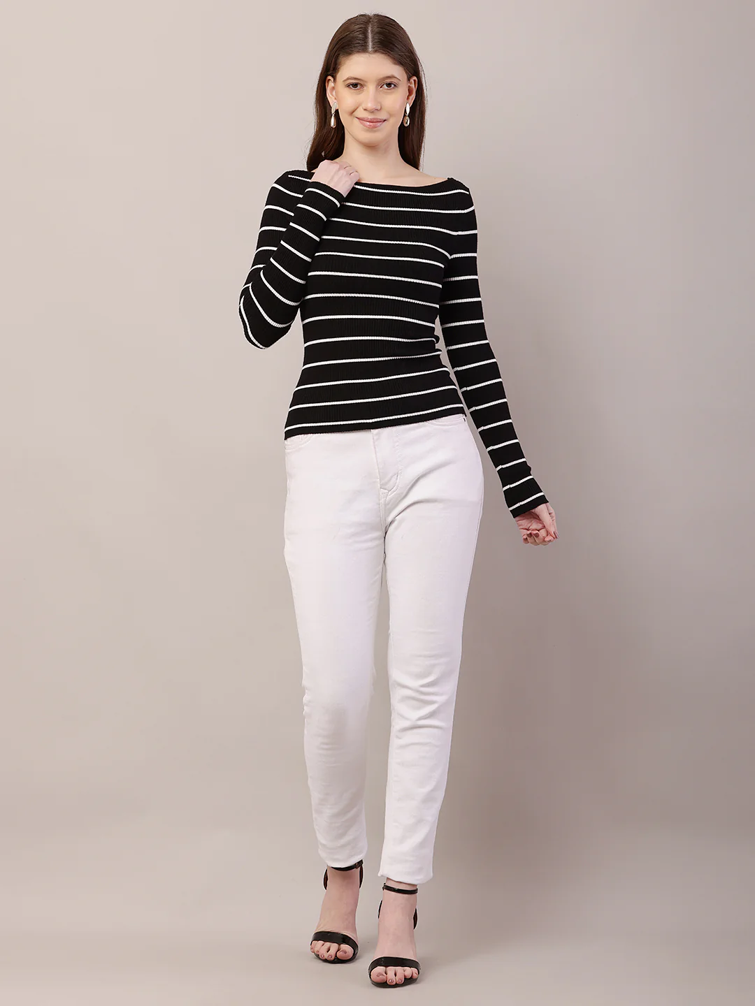 Women  Ribbed Black Top - Image 3