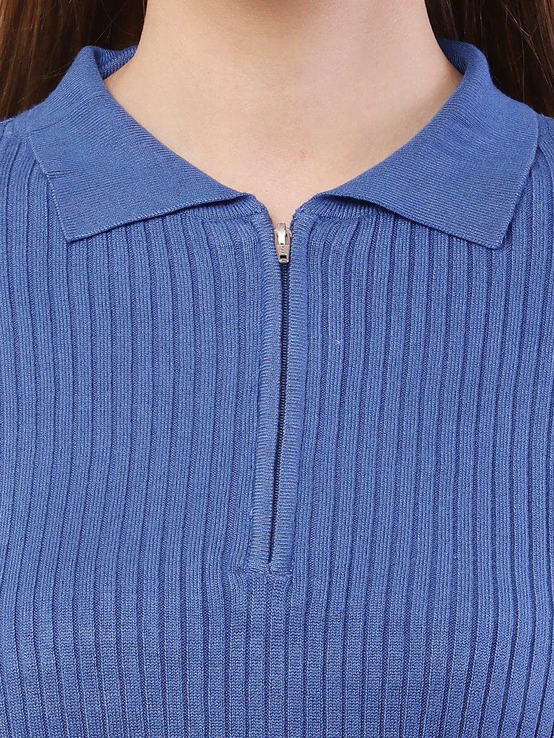 Women  Ribbed Blue Sweater - Image 5