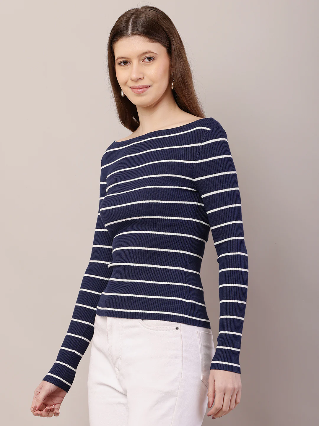 Women  Ribbed Blue Top - Image 2
