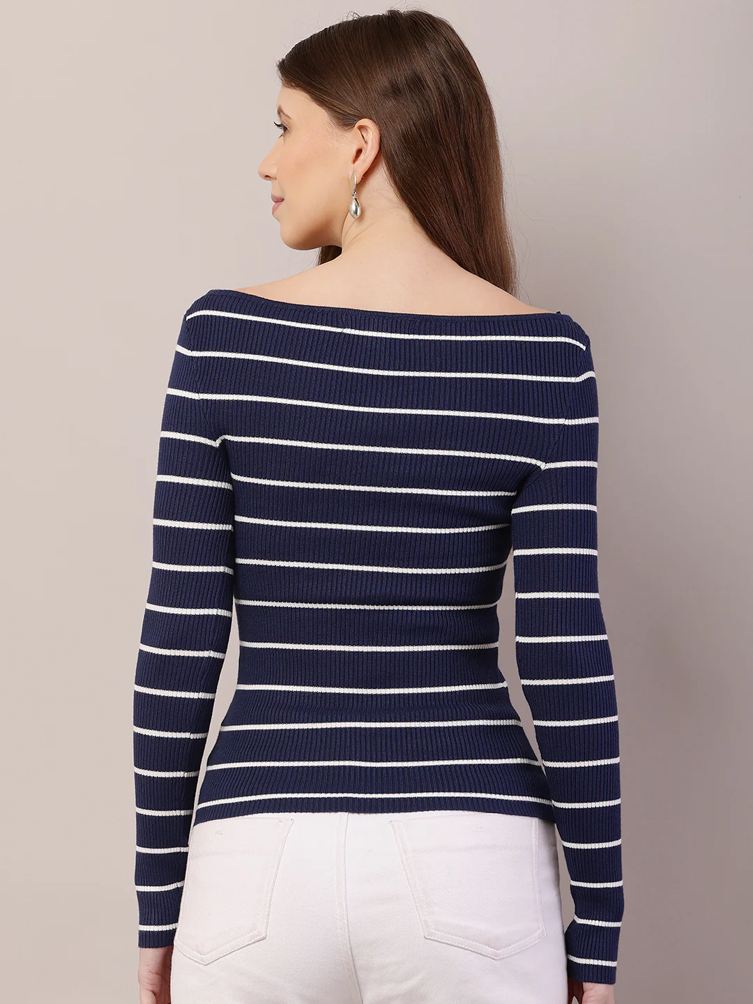 Women  Ribbed Blue Top - Image 3