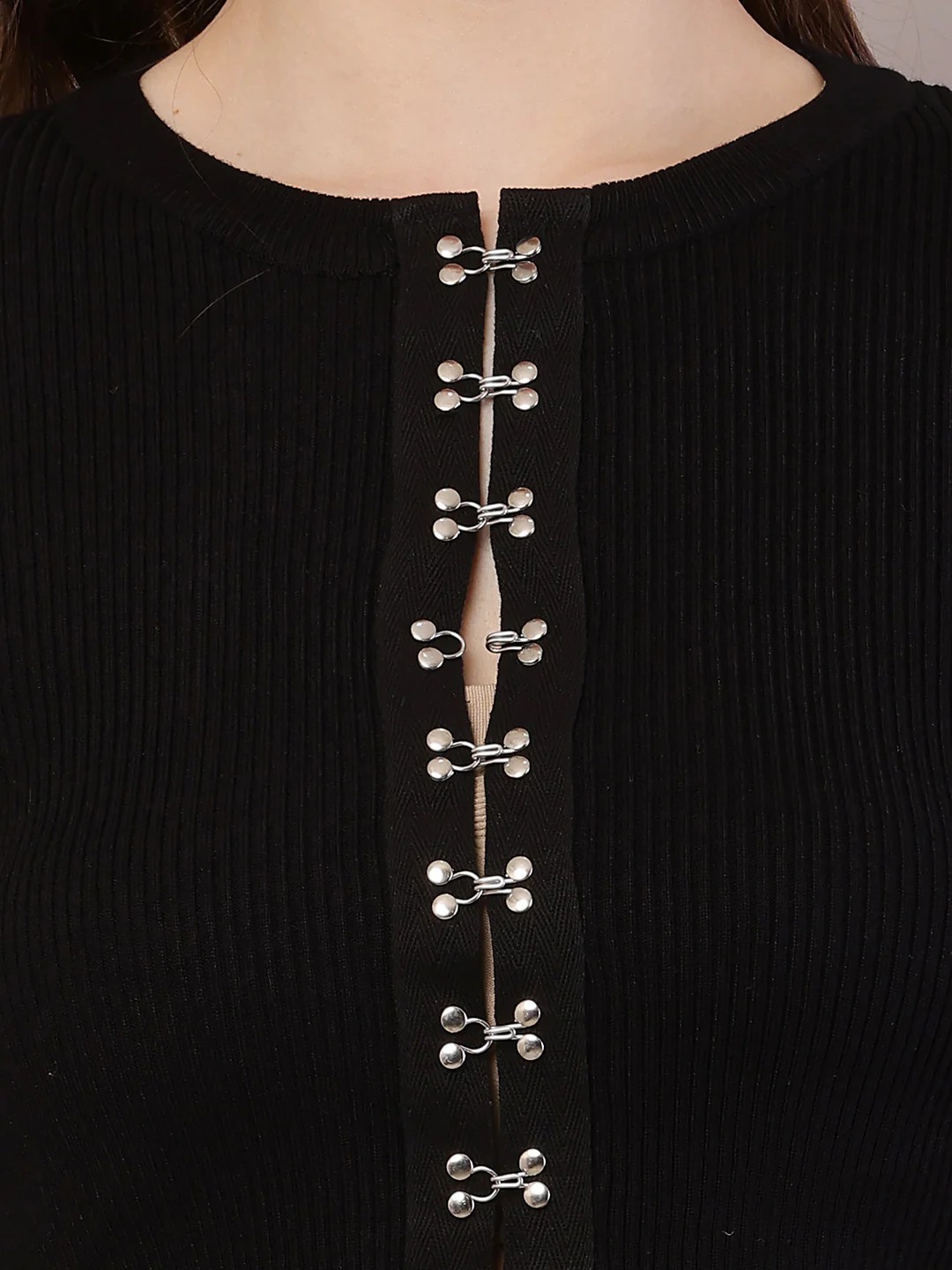 Women Ribbed Crop Black Cardigan - Image 5