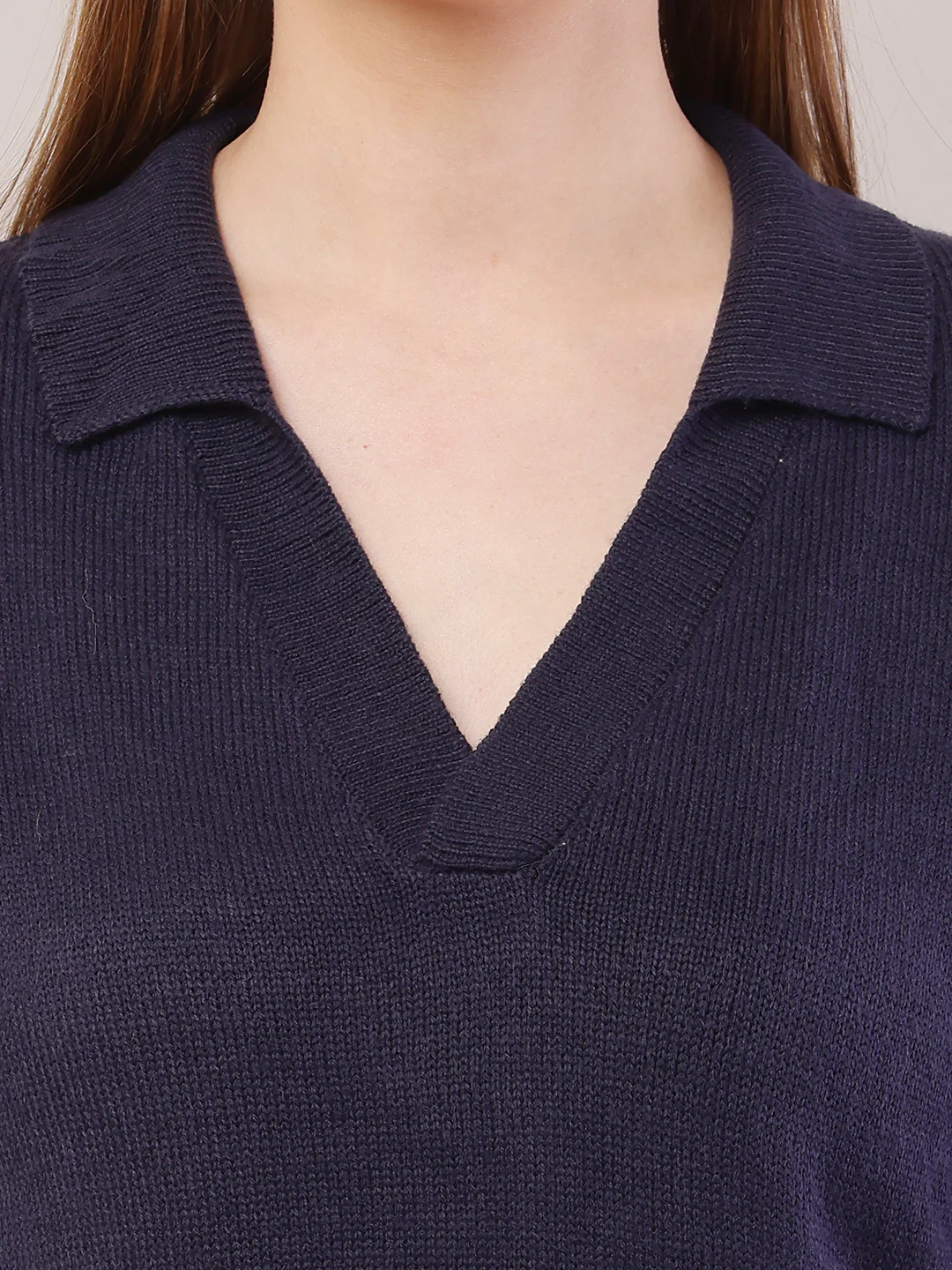 Women Ribbed Dark Blue Sweater - Image 5