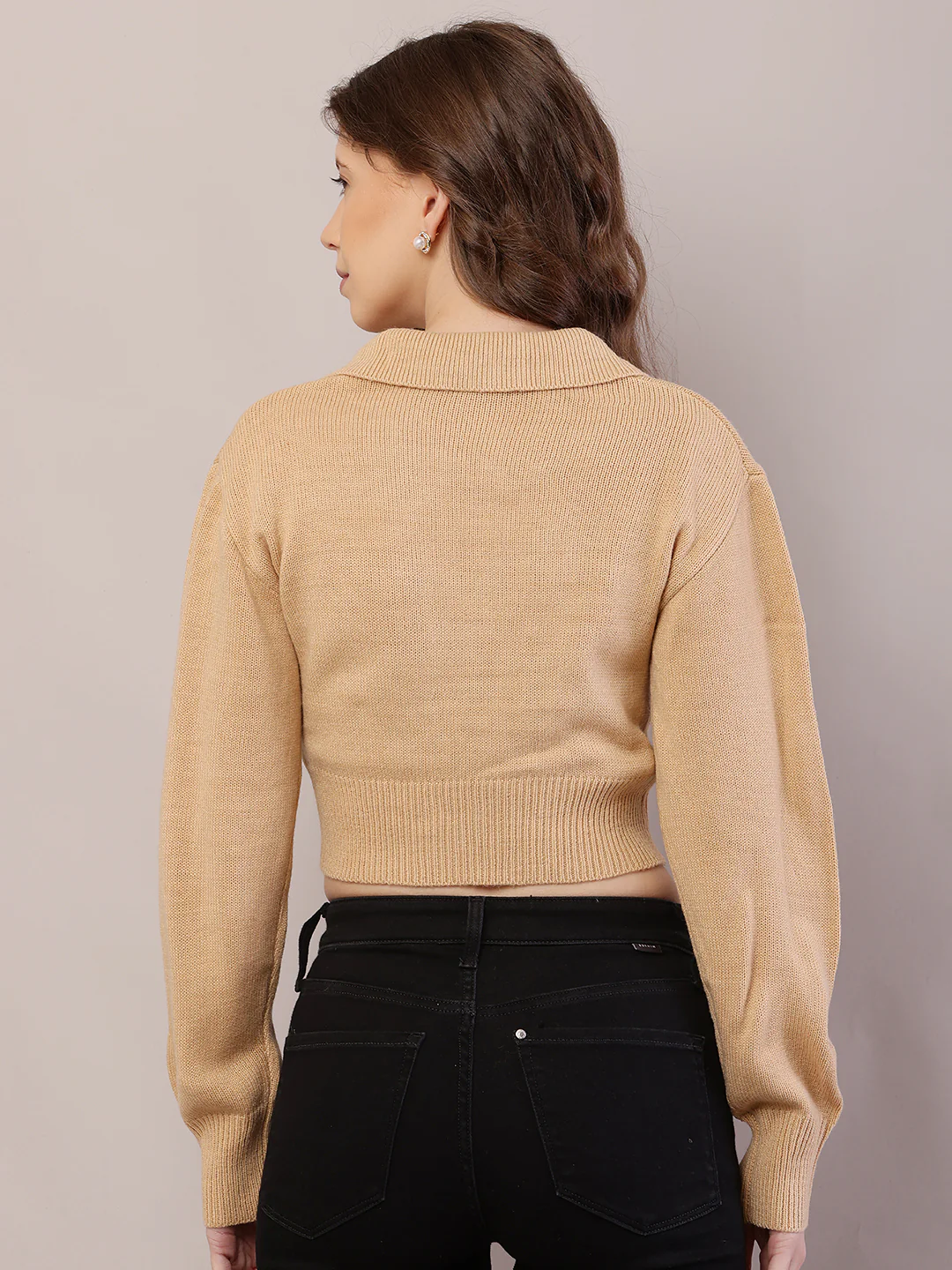 Women Ribbed Light Brown Sweater - Image 4