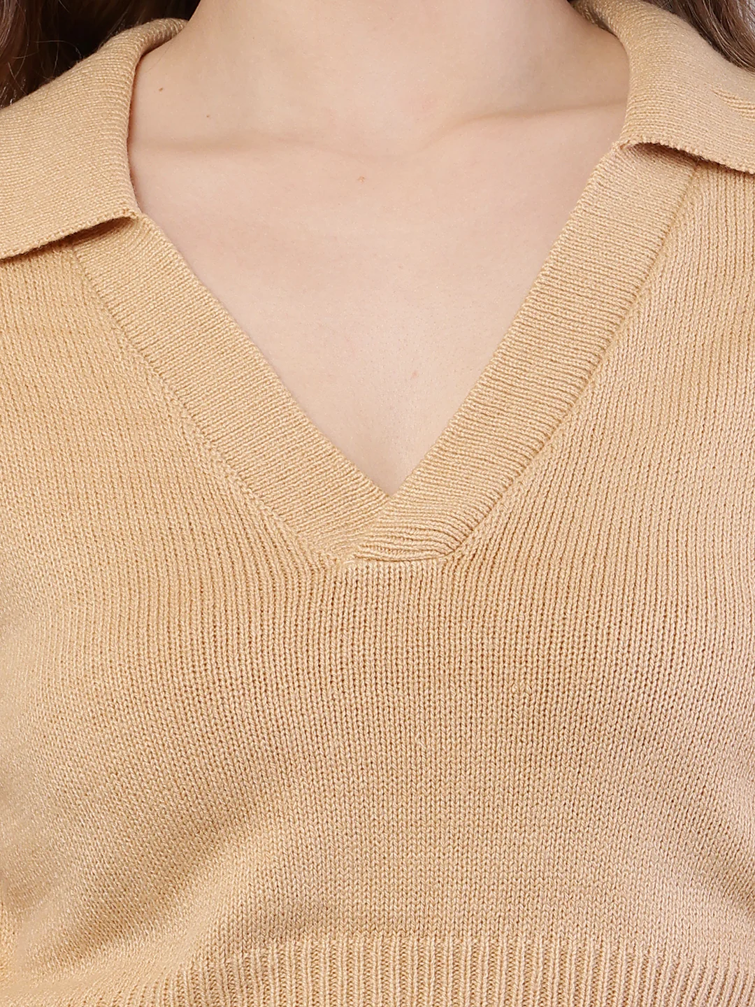Women Ribbed Light Brown Sweater - Image 5