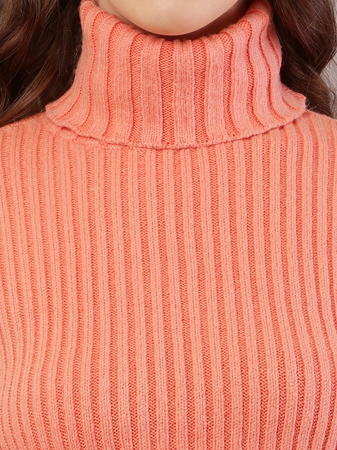 Women Ribbed Light Orange Sweater - Image 5