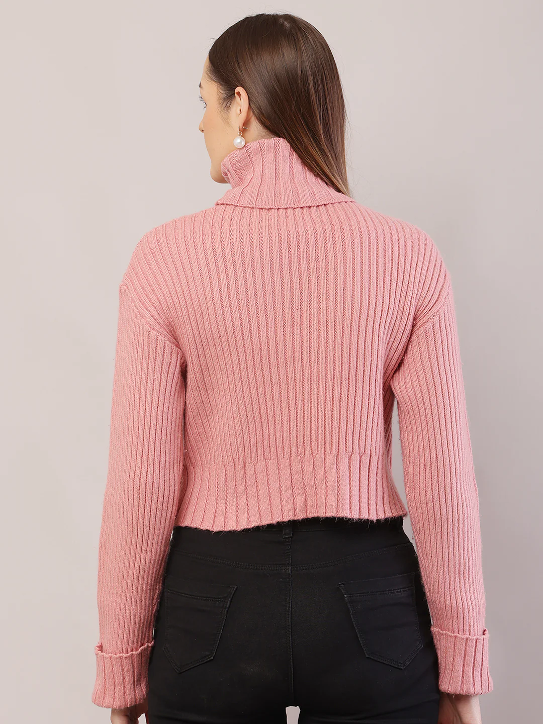 Women Ribbed Peach Sweater - Image 4