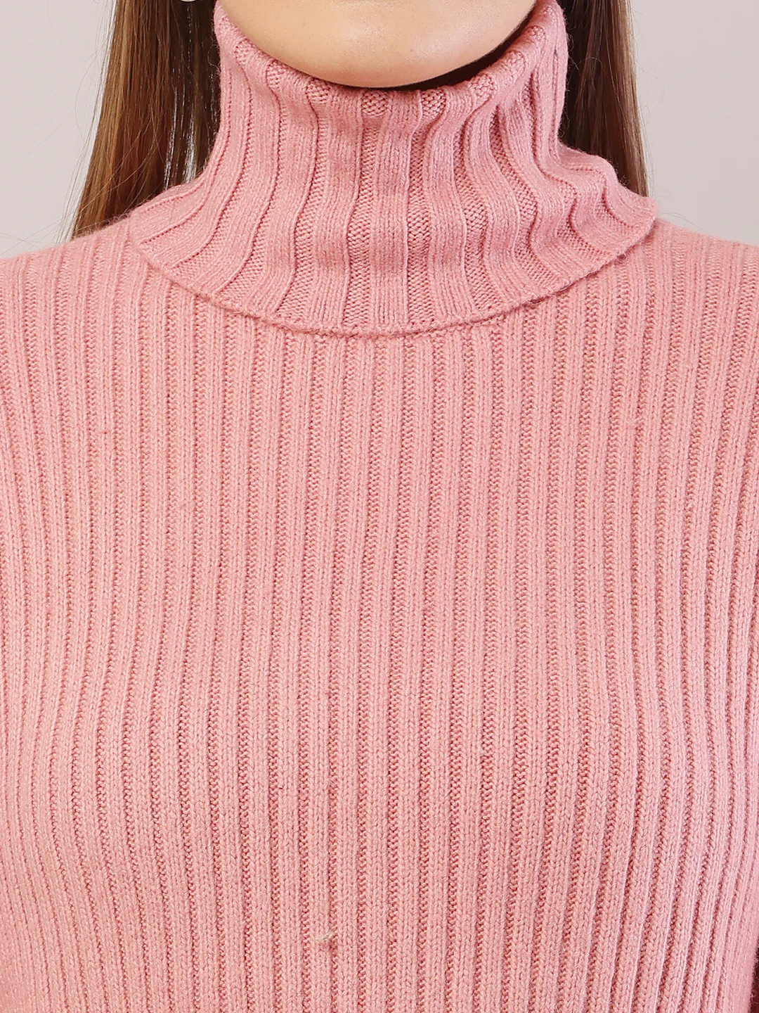 Women Ribbed Peach Sweater - Image 5
