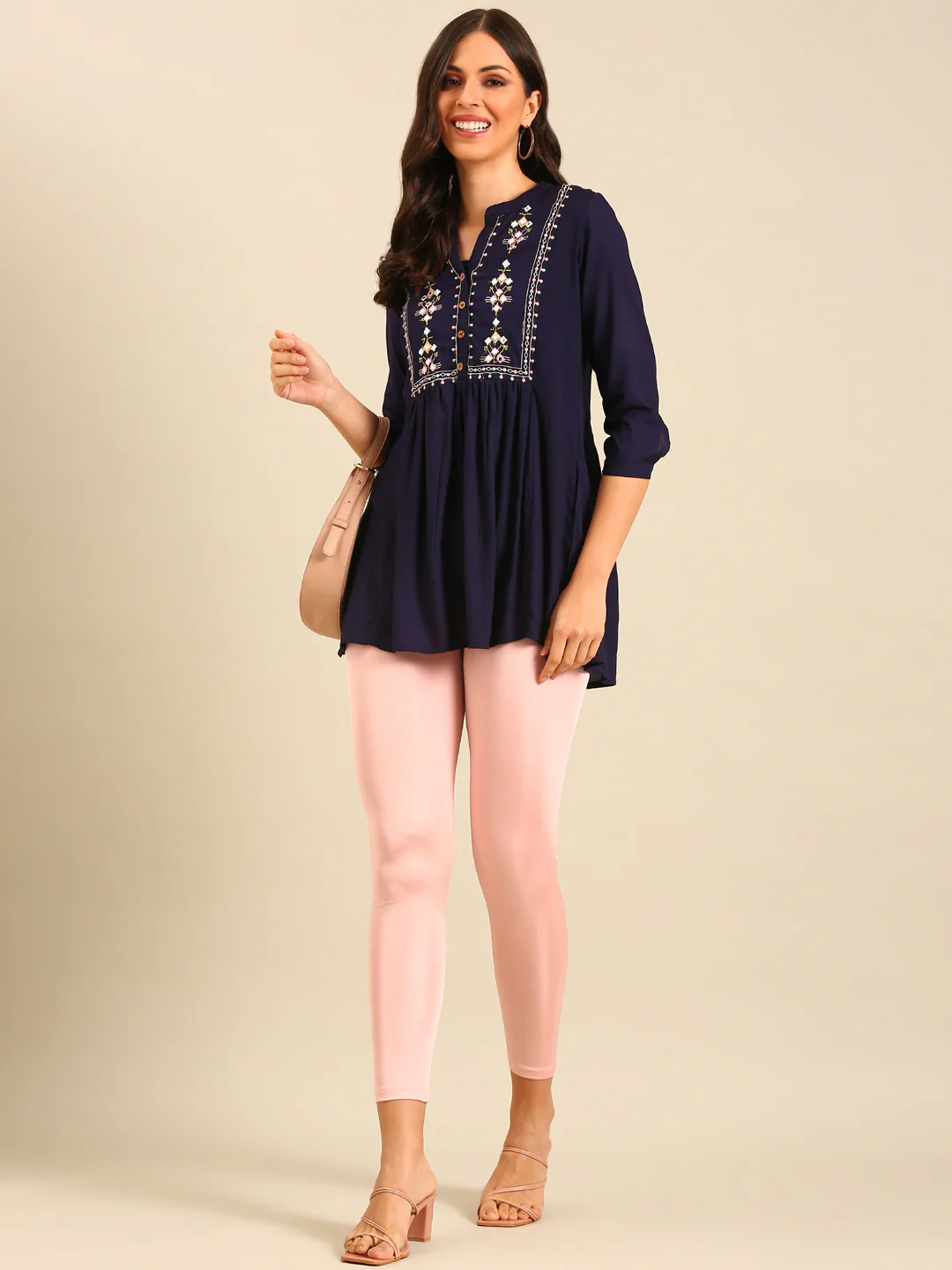 Women Rose Gold Festive Leggings - Image 5