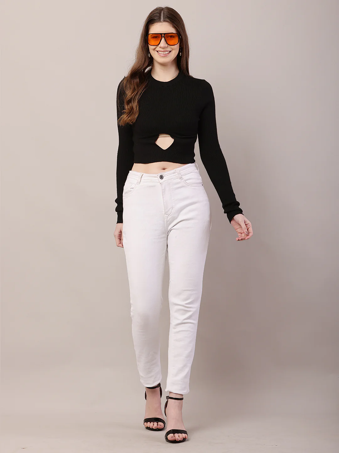Women Round Neck Crop Black Sweater - Image 3