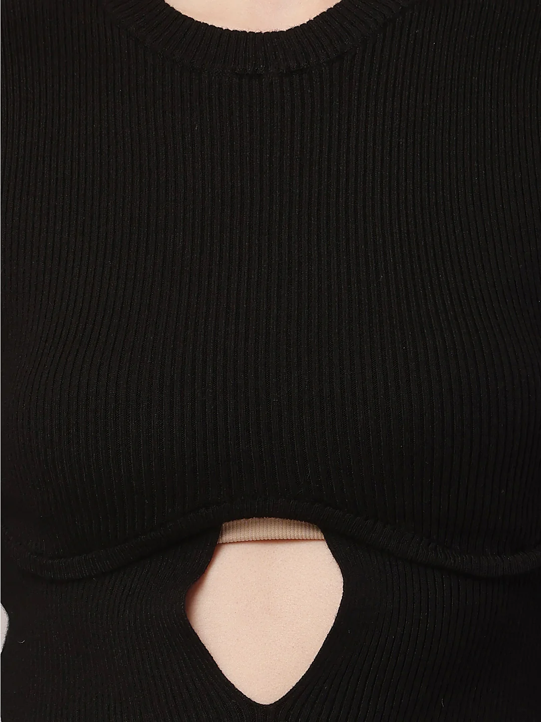 Women Round Neck Crop Black Sweater - Image 5