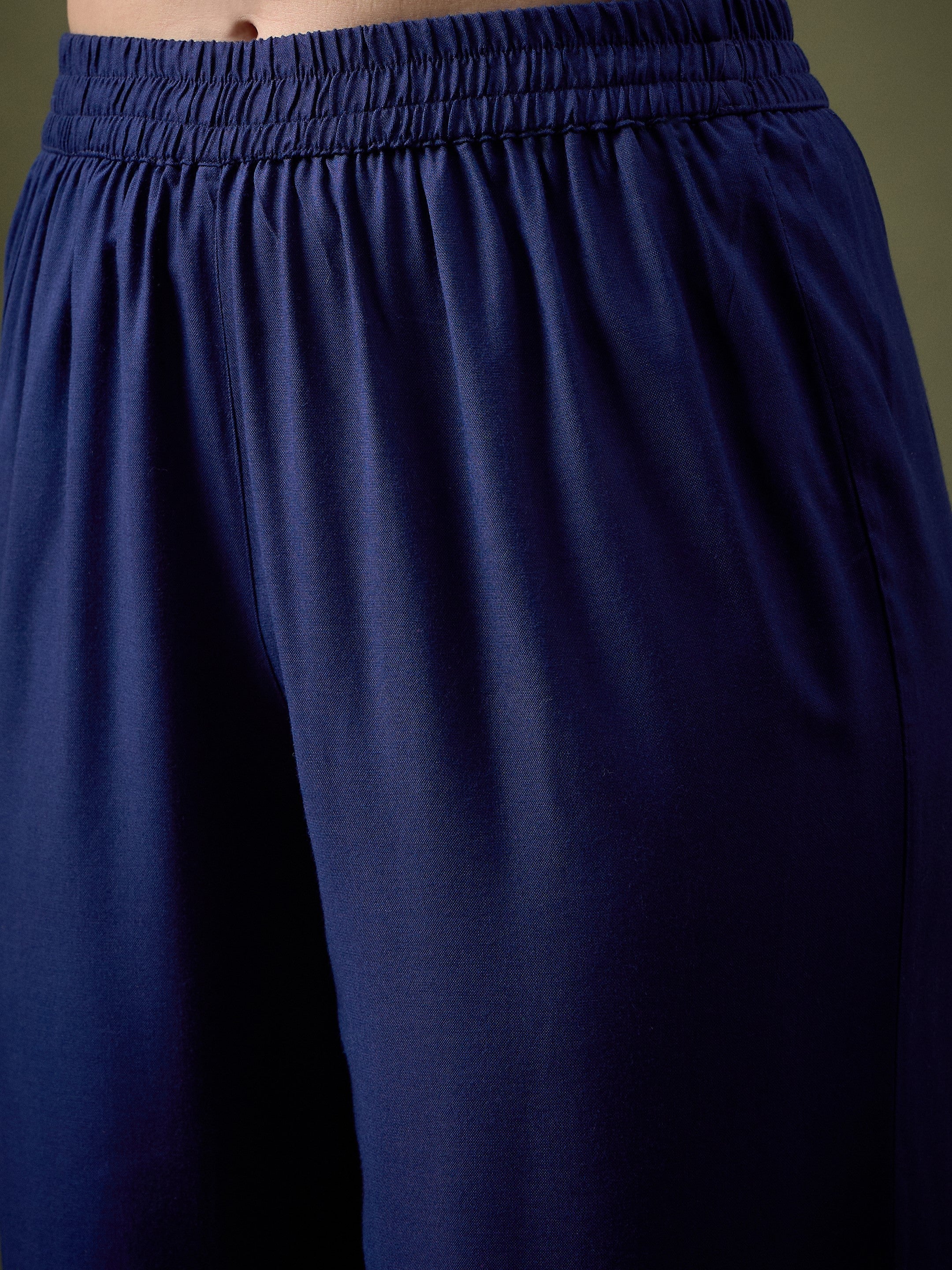 Women Royal Blue All Over Embroidered Shirt With Palazzos - Image 5