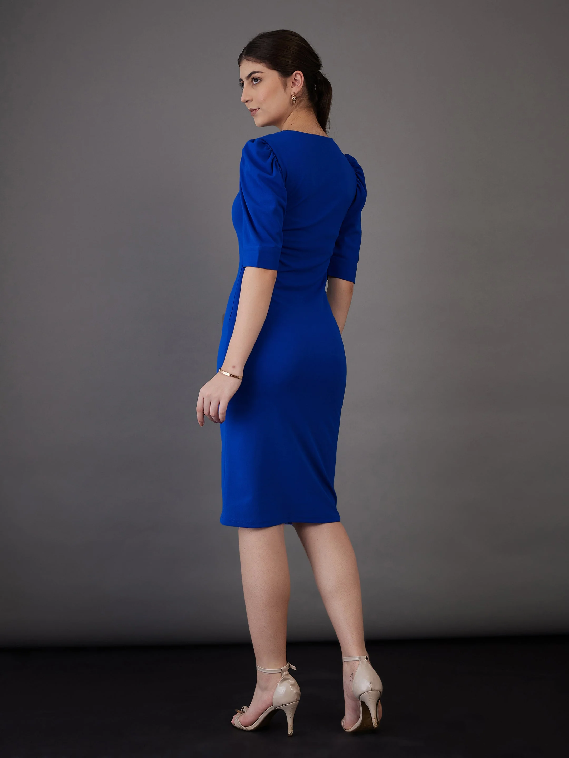 Women Royal Blue Bodycon Midi Dress - Image 2