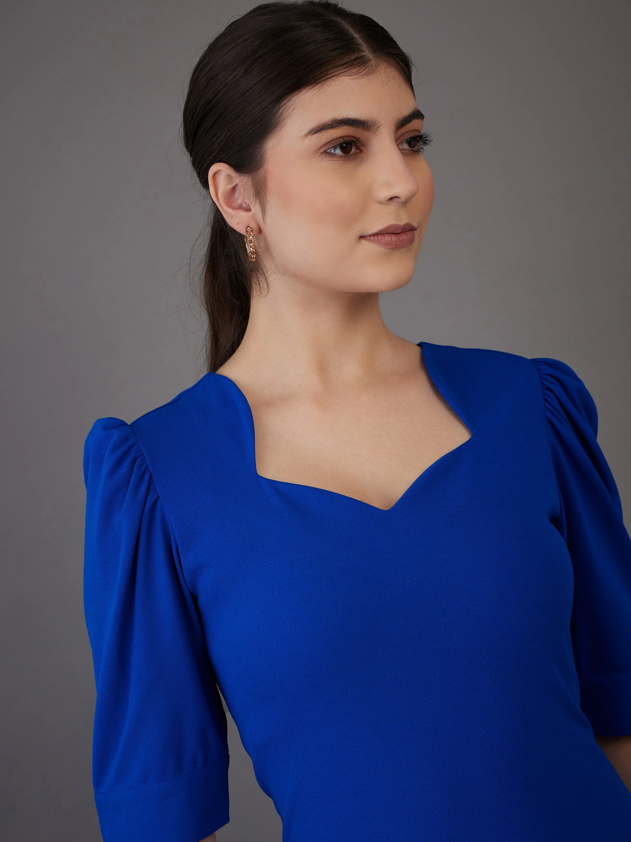 Women Royal Blue Bodycon Midi Dress - Image 3