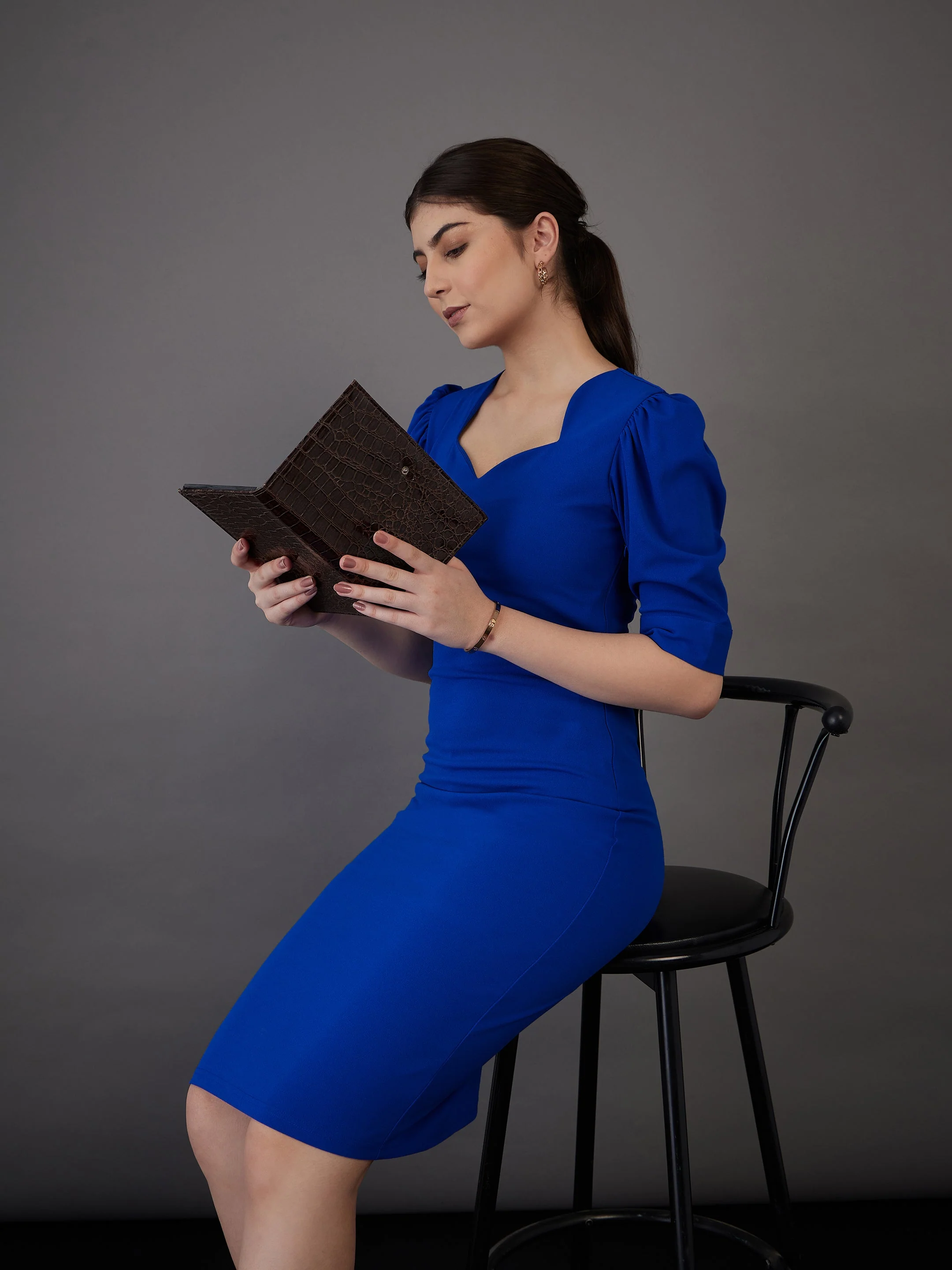 Women Royal Blue Bodycon Midi Dress - Image 5