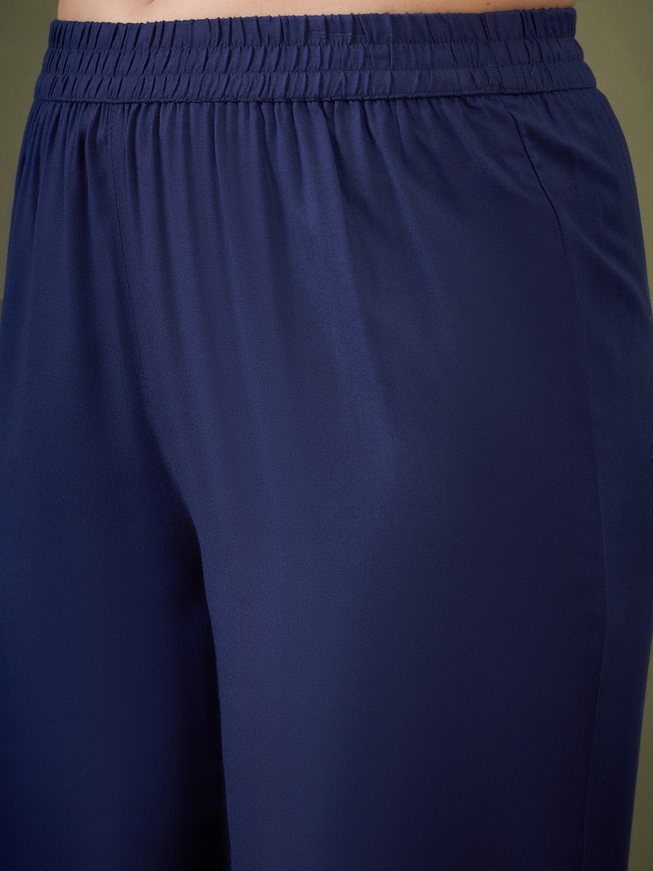 Women Royal Blue Embroidered Peplum Top With Palazzos - Image 5