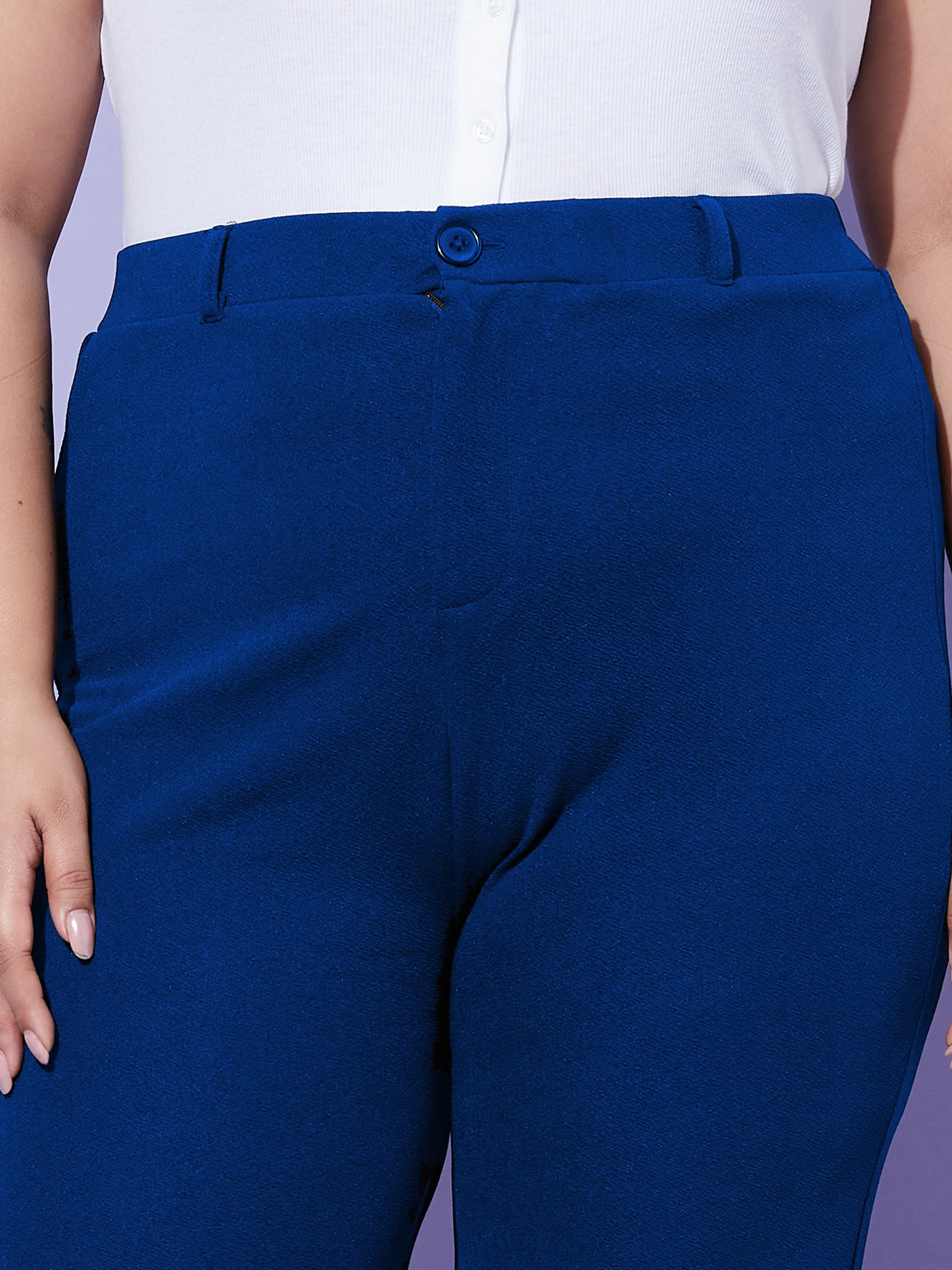 Women Royal Blue Peplum Top With Kick Pleats Pants - Image 5