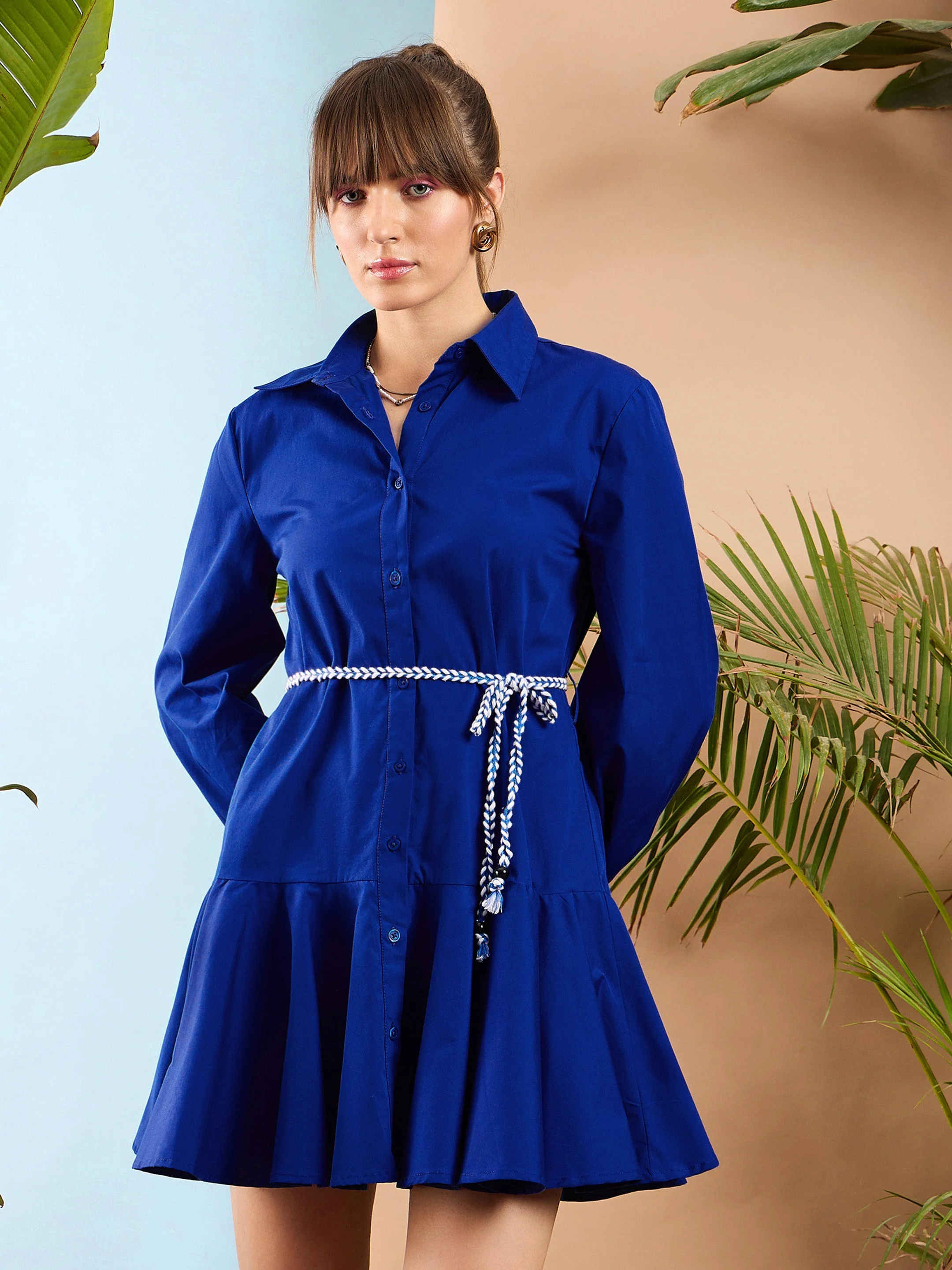 Women Royal Blue Poplin Short Skater Dress - Image 6