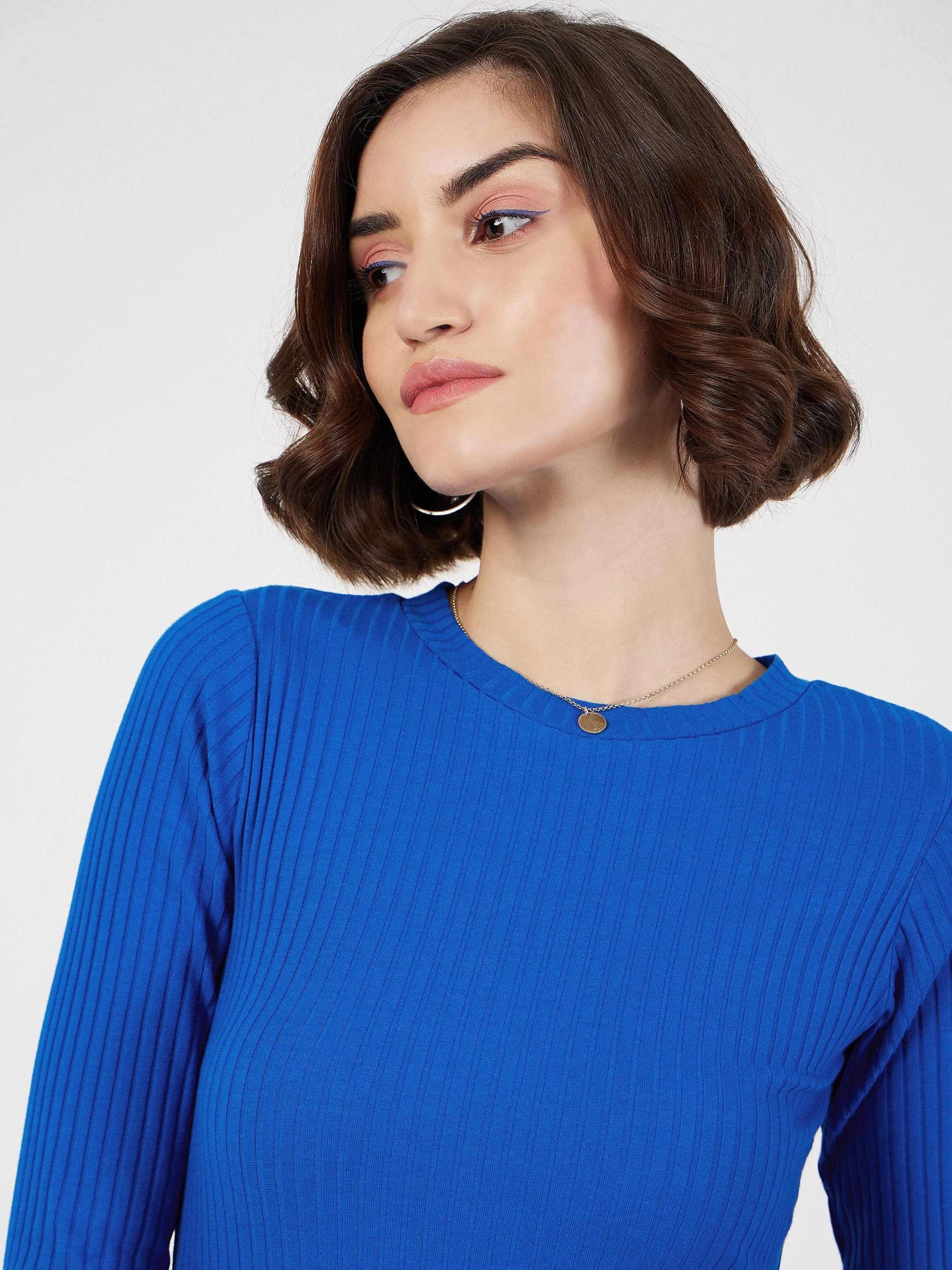 Women Royal Blue Rib Bodycon Midi Dress - Image 4