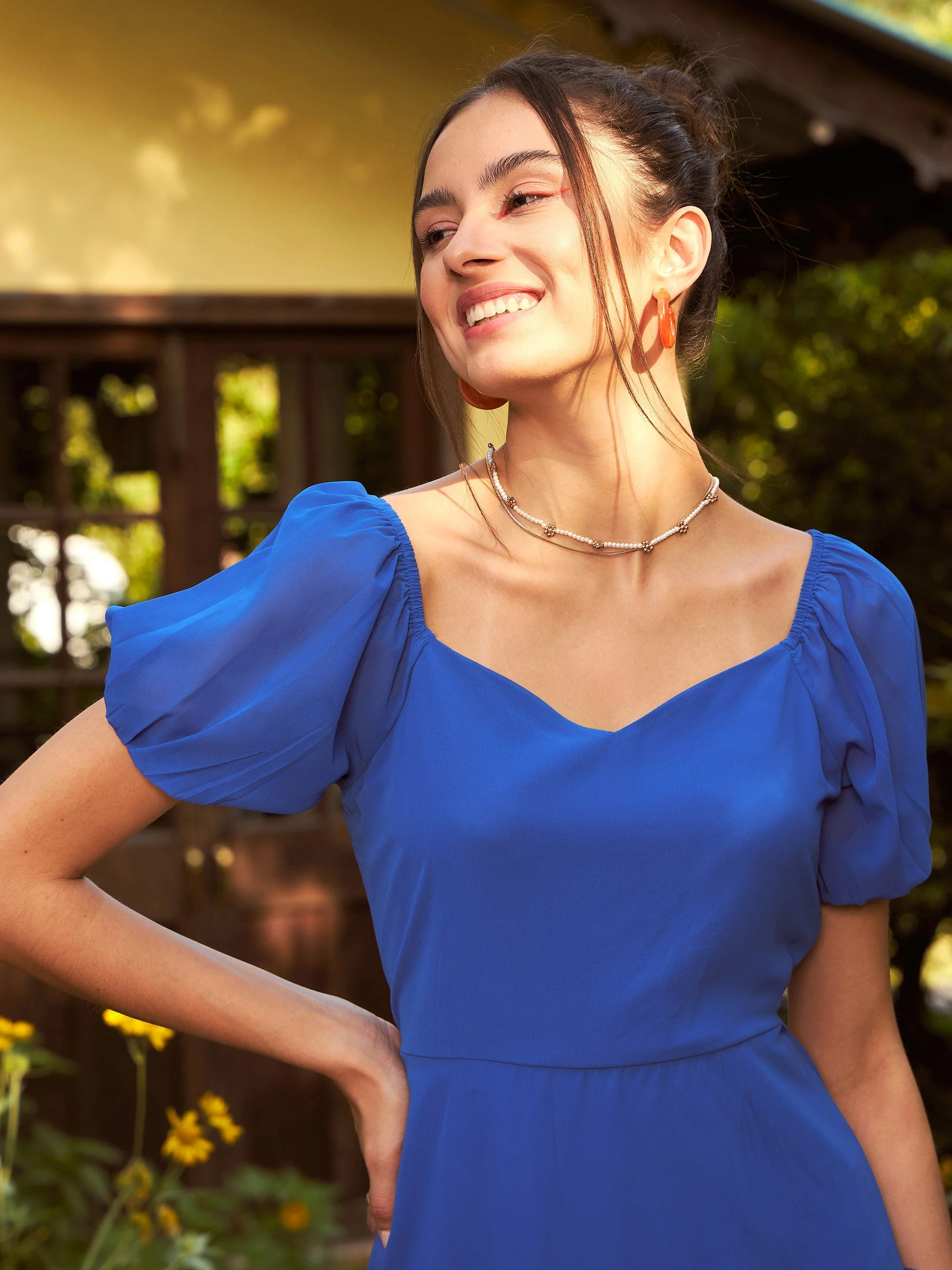 Women Royal Blue Short Skater Dress - Image 4