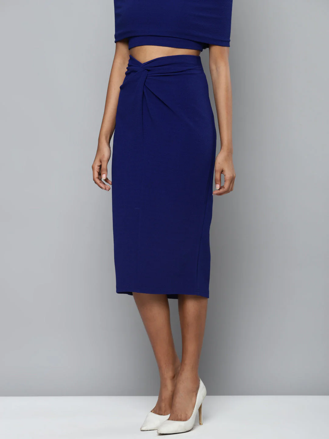 Women Royal Blue Twisted Midi Skirt - Image 2
