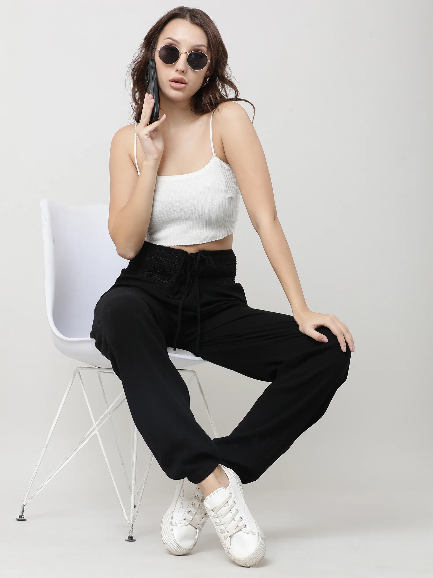 Women Ruched Waist Black Pants - Image 2