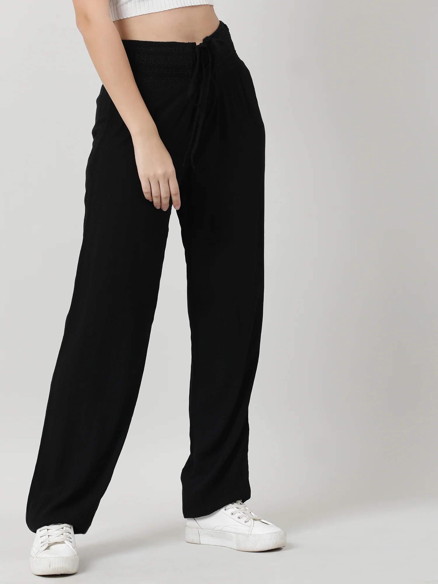 Women Ruched Waist Black Pants - Image 5