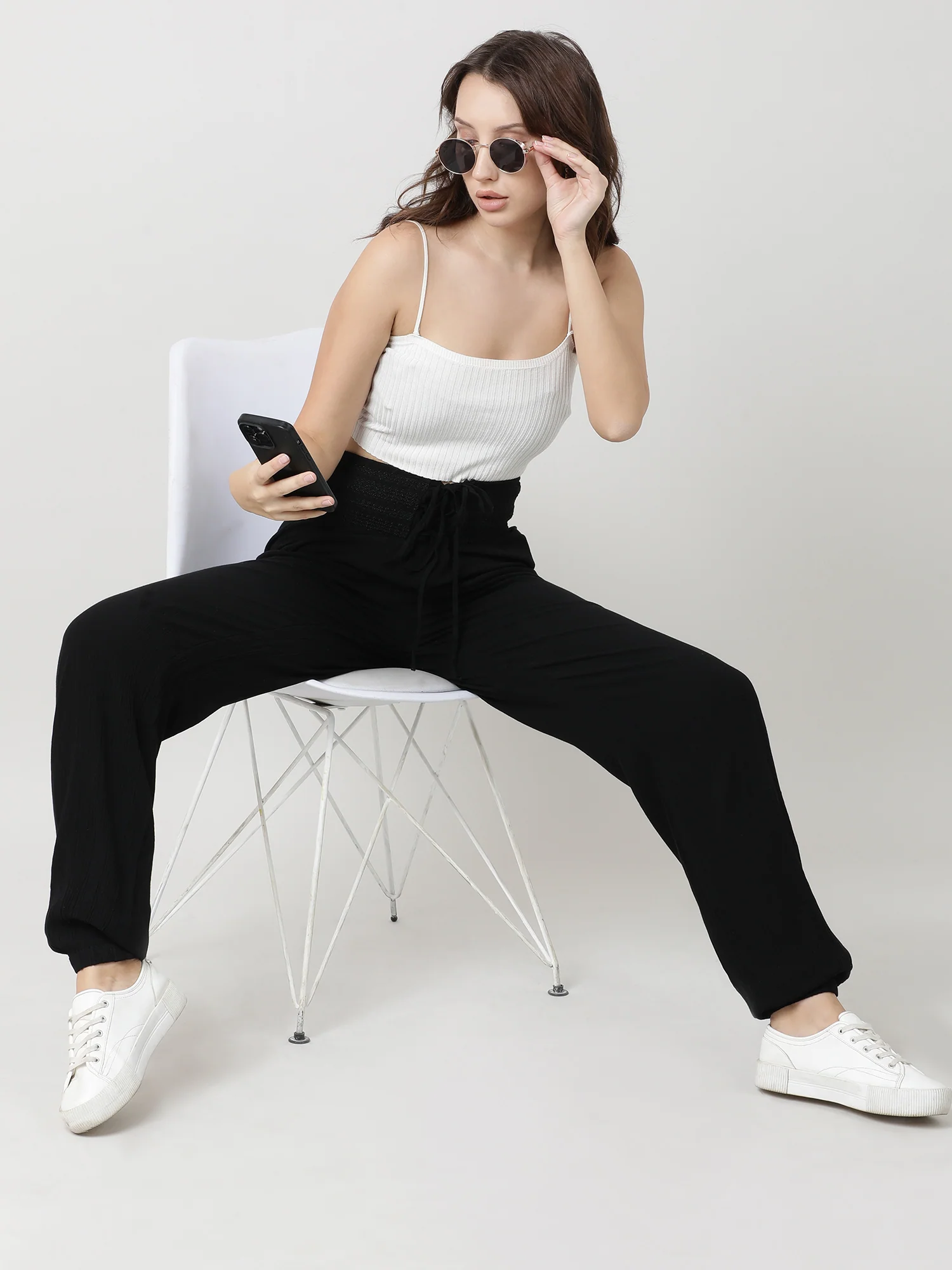 Women Ruched Waist Black Pants - Image 7