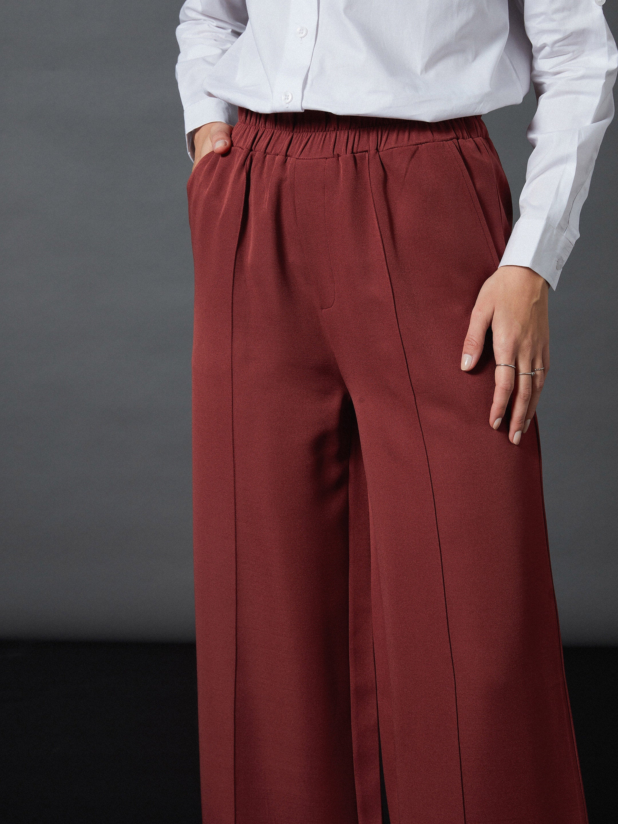 Women Rust Front Darted Palazzo Pants - Image 4