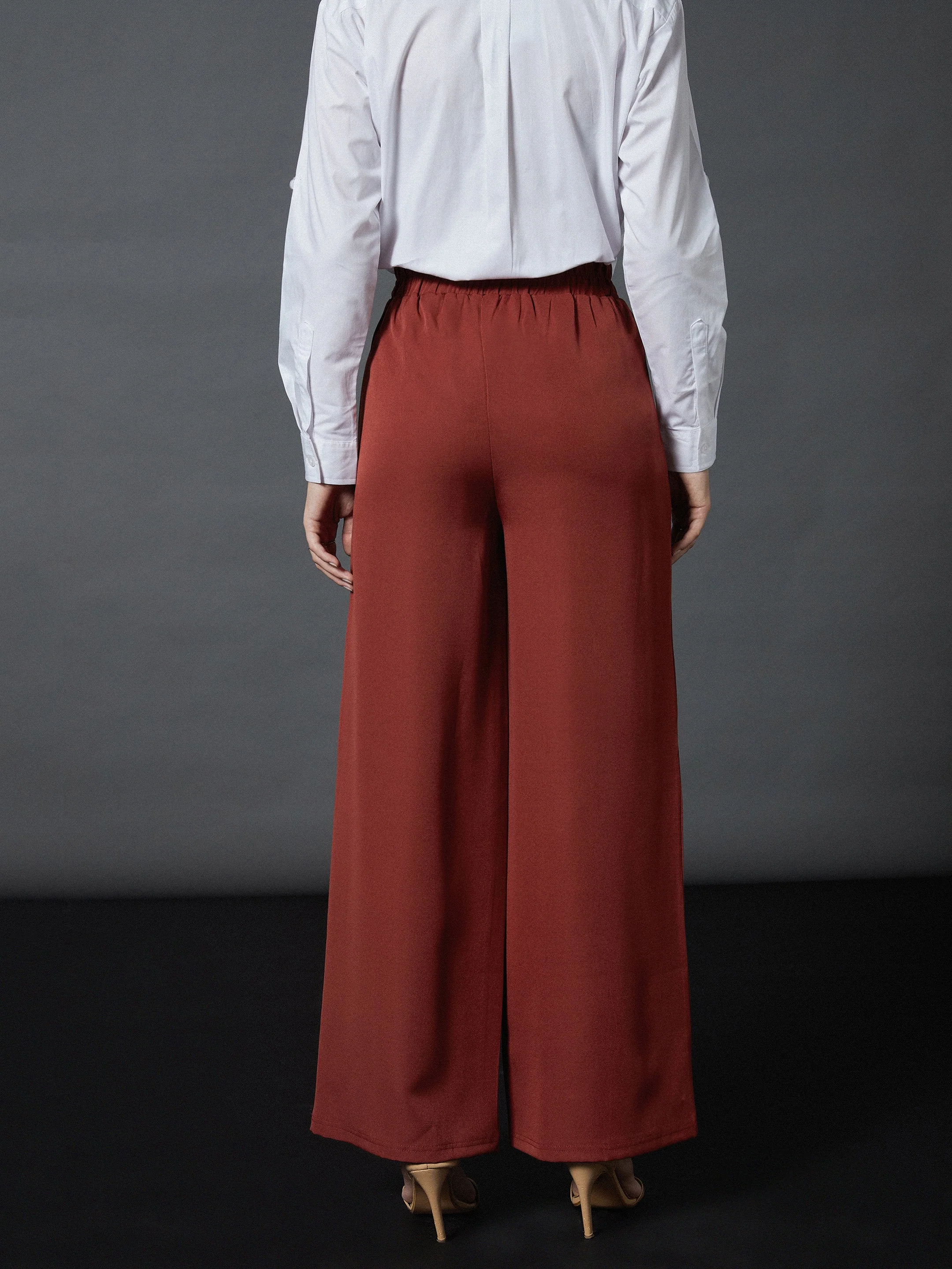 Women Rust Front Darted Palazzo Pants - Image 5