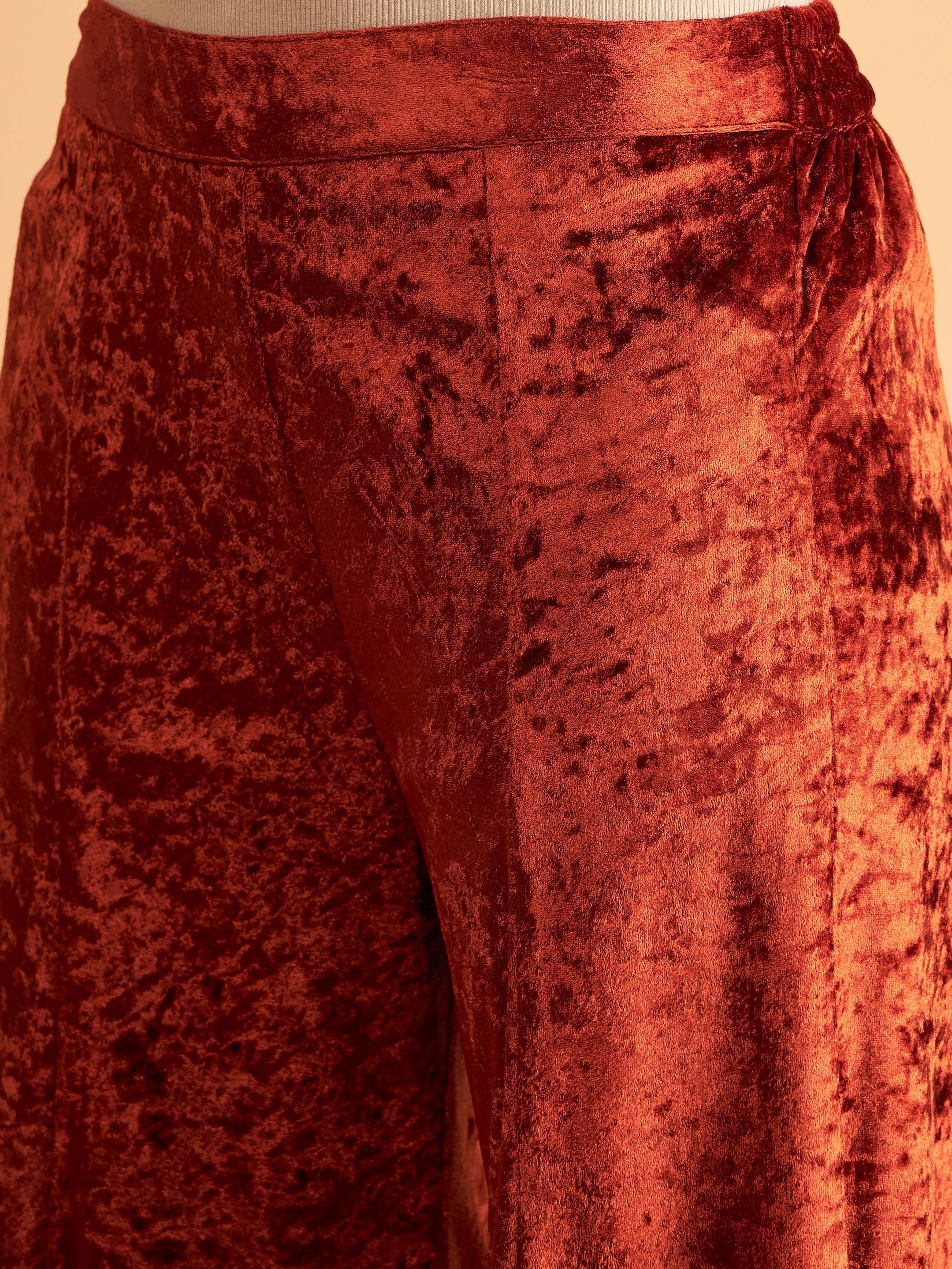 Women Rust Velvet Palazzo Pants - Image 4