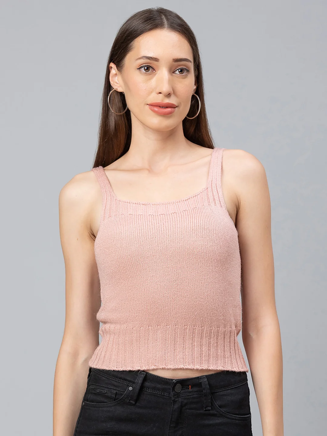 Women Salmon Cropped Knit Top