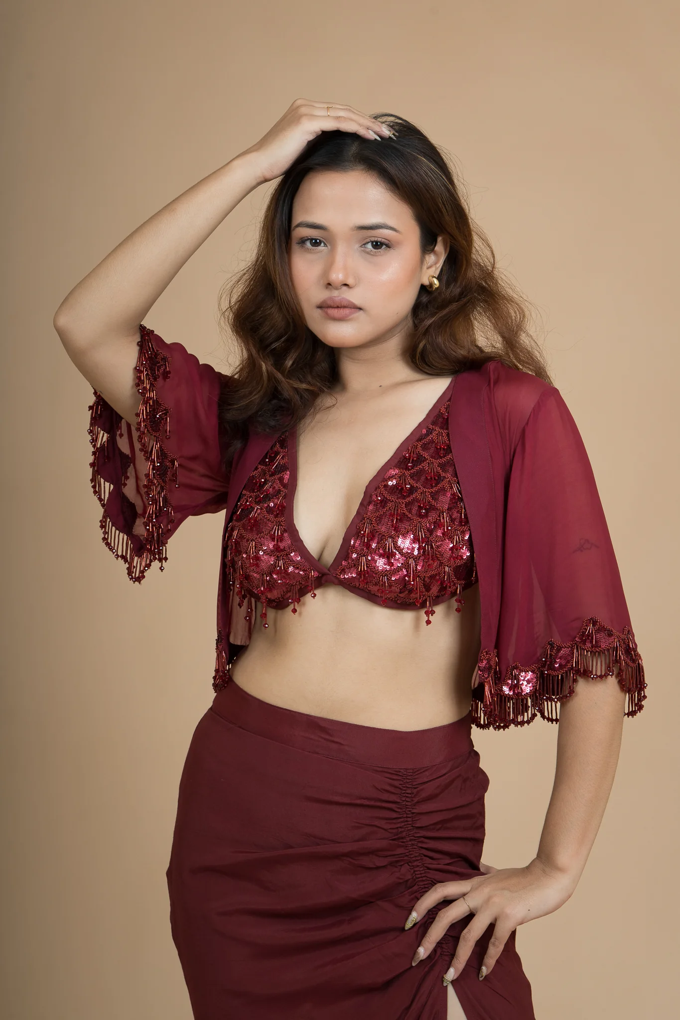 Women Scarlet Rush Translucent Crop Shrug - Image 3
