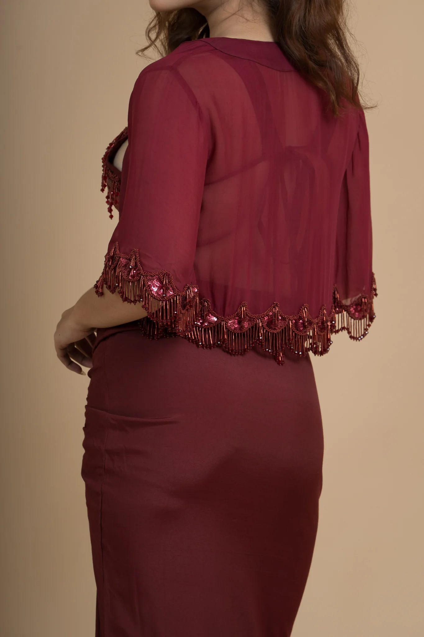 Women Scarlet Rush Translucent Crop Shrug - Image 6