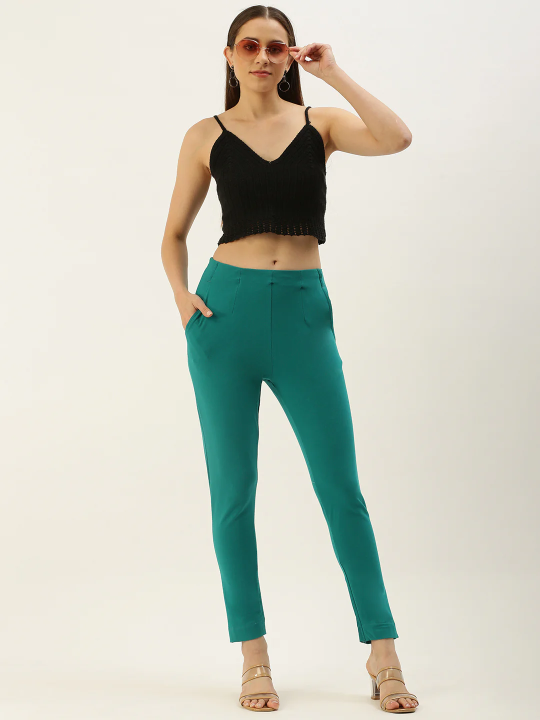 Women Sea Green Casual Pants - Image 4