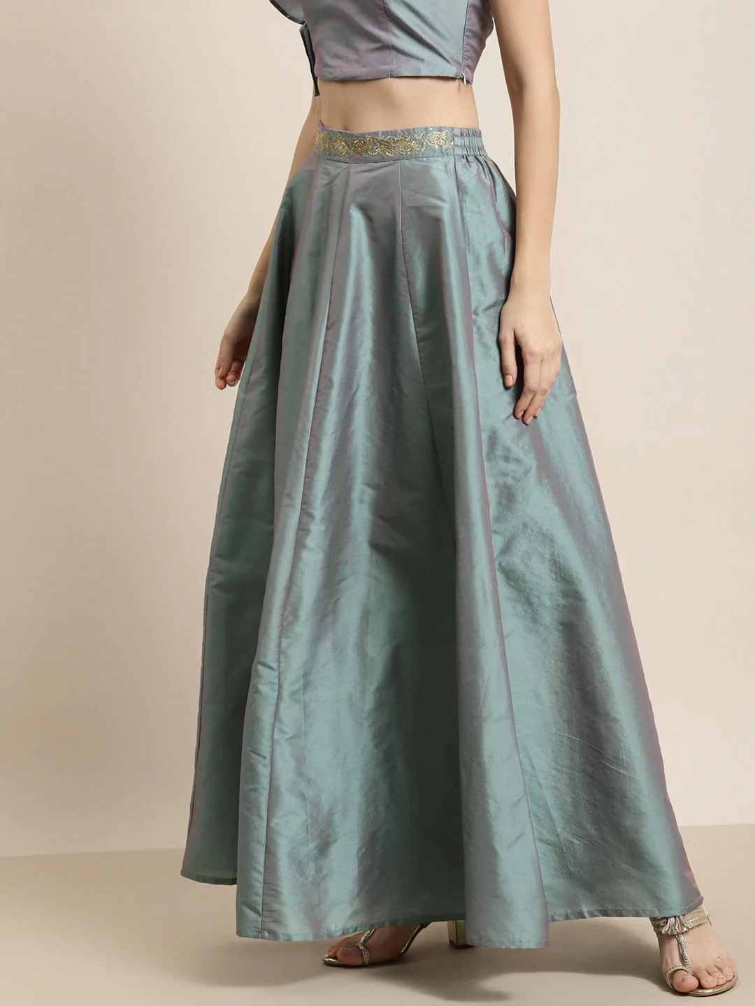 Women Sea Green Embroidered Waistband Anarkali - Image 3