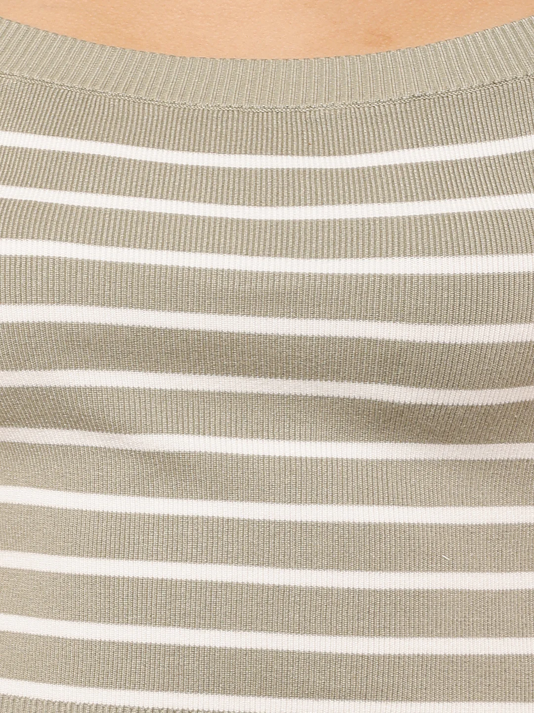 Women Sea Green Striped Boat Neck Sweater - Image 5