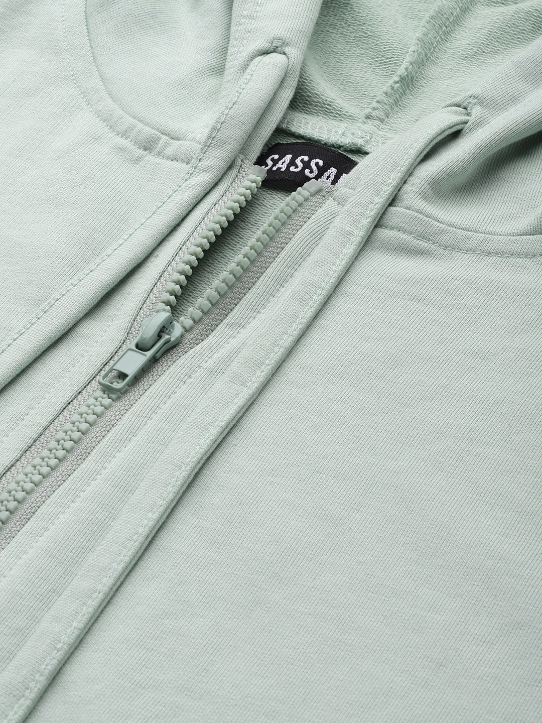 Women Sea Green Terry Hooded Jacket with Track Pants - Image 2