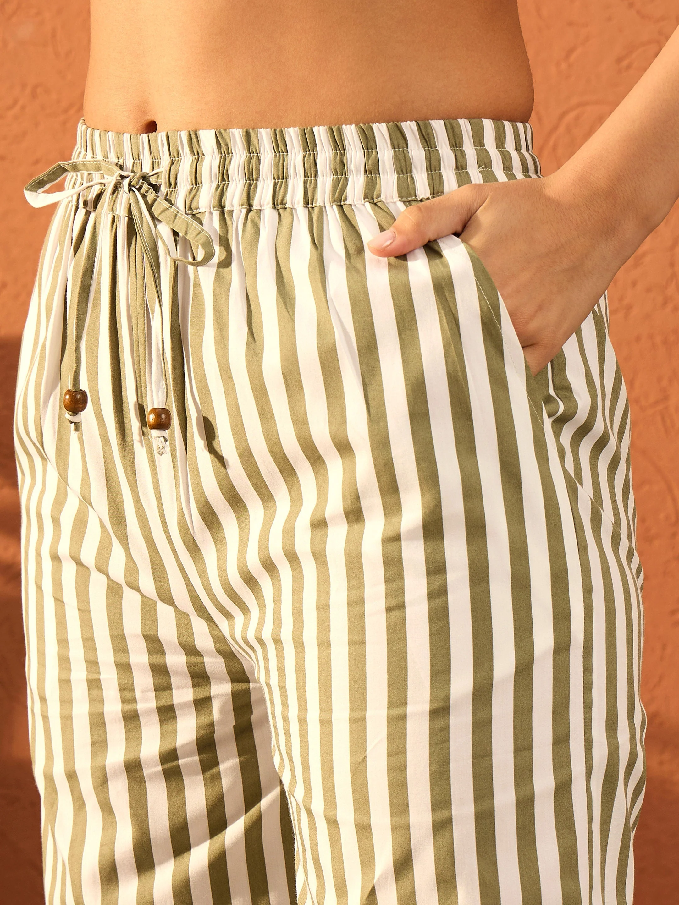 Women Sea Green & White Stripe Shirt With Straight Pants - Image 5