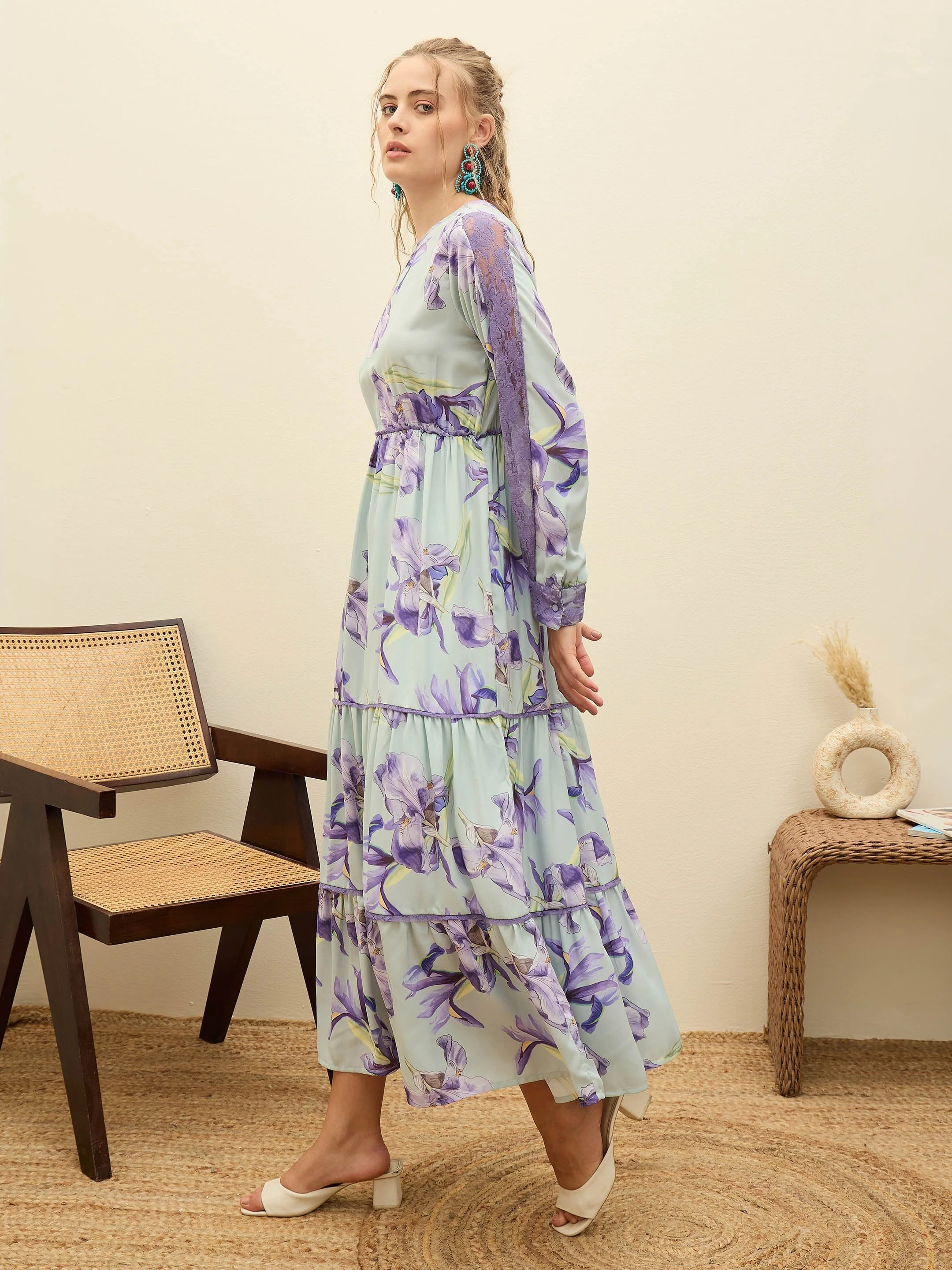Women See Green Floral Tiered Maxi Dress - Image 3